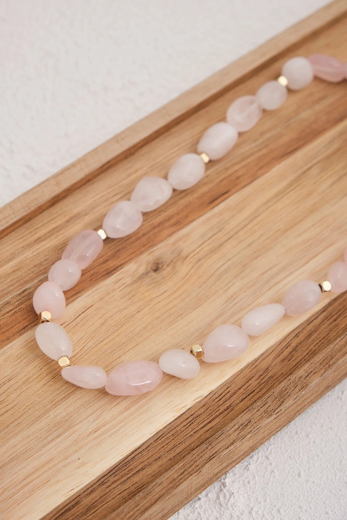 Pembe Kuvars Doğal Taş Kolye 40cm+5cm El İşi Özel Yapım Gerçek Kuvars Taşı