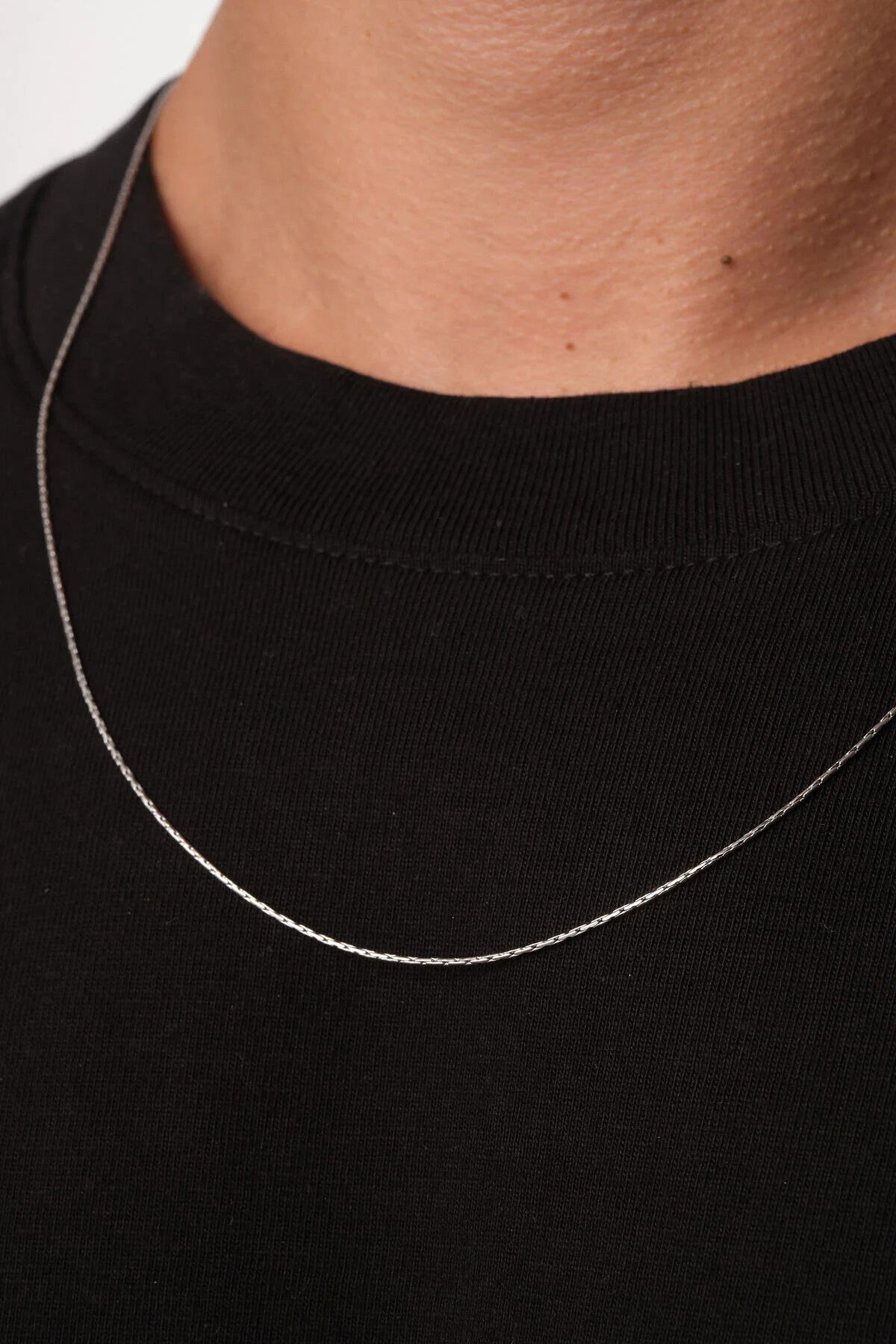 Çelik Dikdörtgen Burgu Erkek Kolye 1mm Örme Kararmaz Zincir