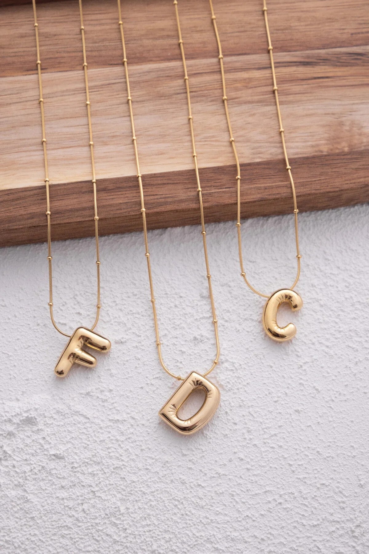 Çelik Harfli  "D"  Bubble Balon Kolye Balık Sırtı Toplu Zincir D Harfi 45cm