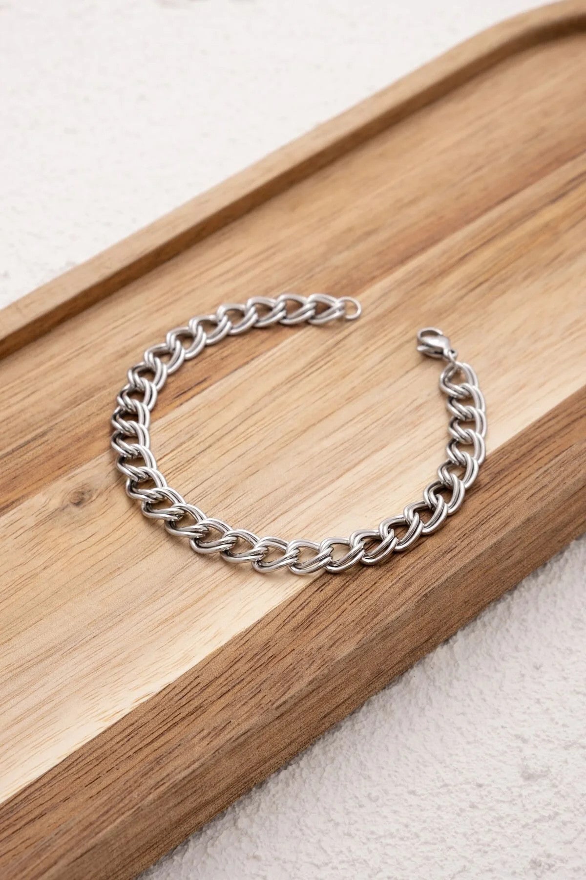 Çelik Çift Halkalı Zincir Halhal Kalın İç İçe Geçmeli Zincir Kararmaz 7mm 22cm+4cm