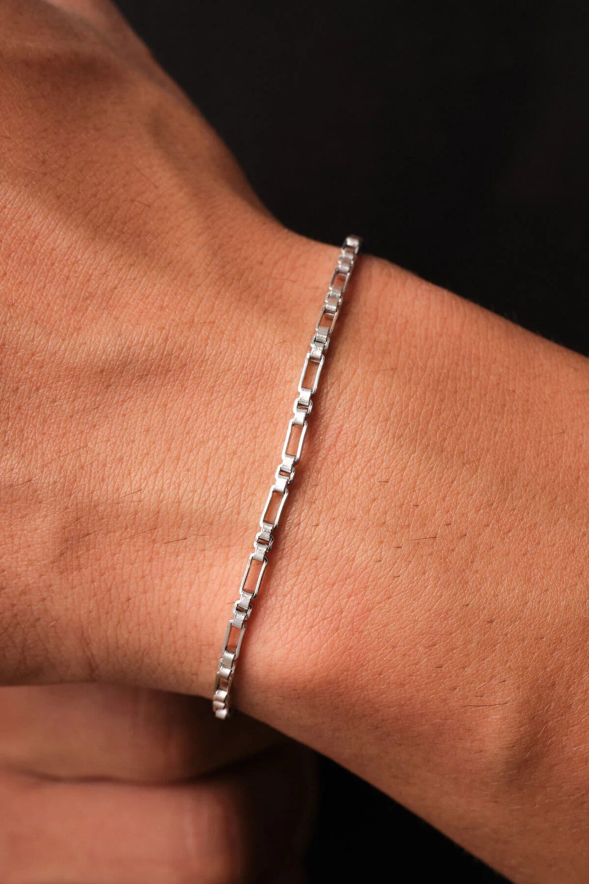 Çelik Dikdörtgen Kare Erkek Bileklik 2mm Kararmaz 20cm