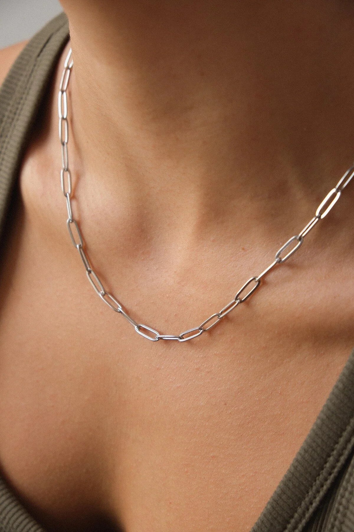 Çelik Ataç Oval Zincir Kolye Kararmaz 4mm Kişiselleştirilebilir Zincir Boy Seçenekleriyle