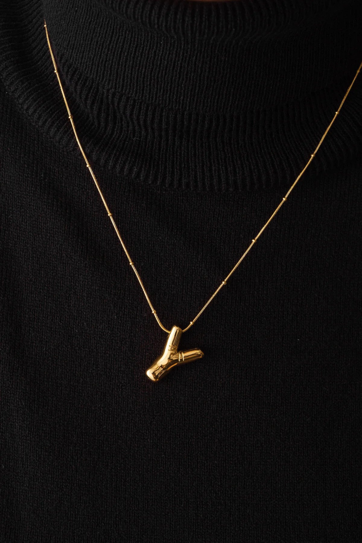 Çelik Harfli  "Y"  Bubble Balon Kolye Balık Sırtı Toplu Zincir Y Harfi 45cm