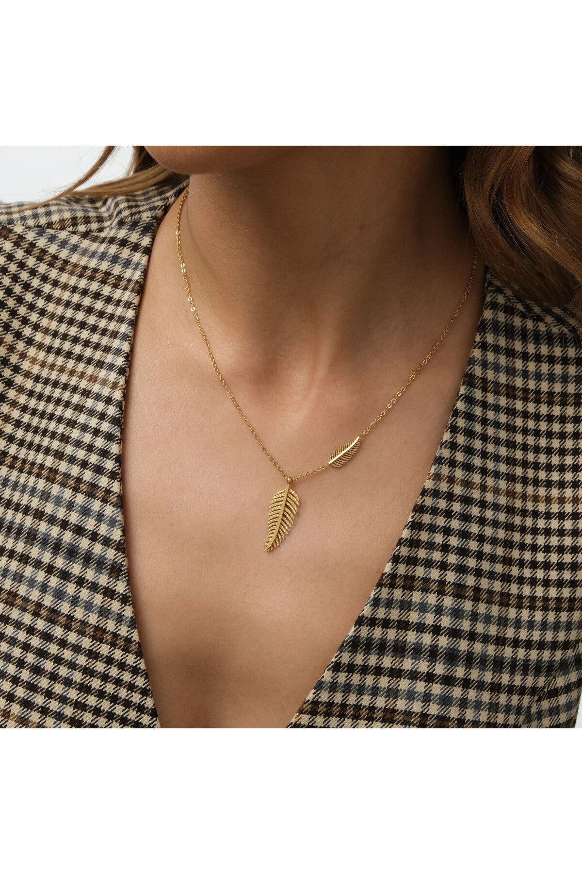 Çelik Tüy Figürlü Kolye Minimal Kuş Tüyü Kararmaz