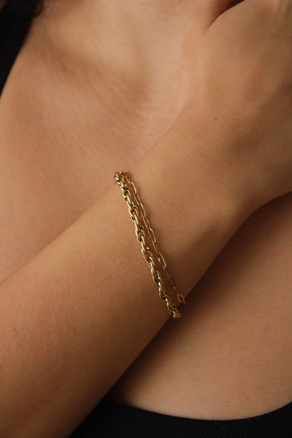 Çelik 2'li Kombin Ataç ve Sarmal Zincir Bileklik Minimal Kararmaz 17+4cm