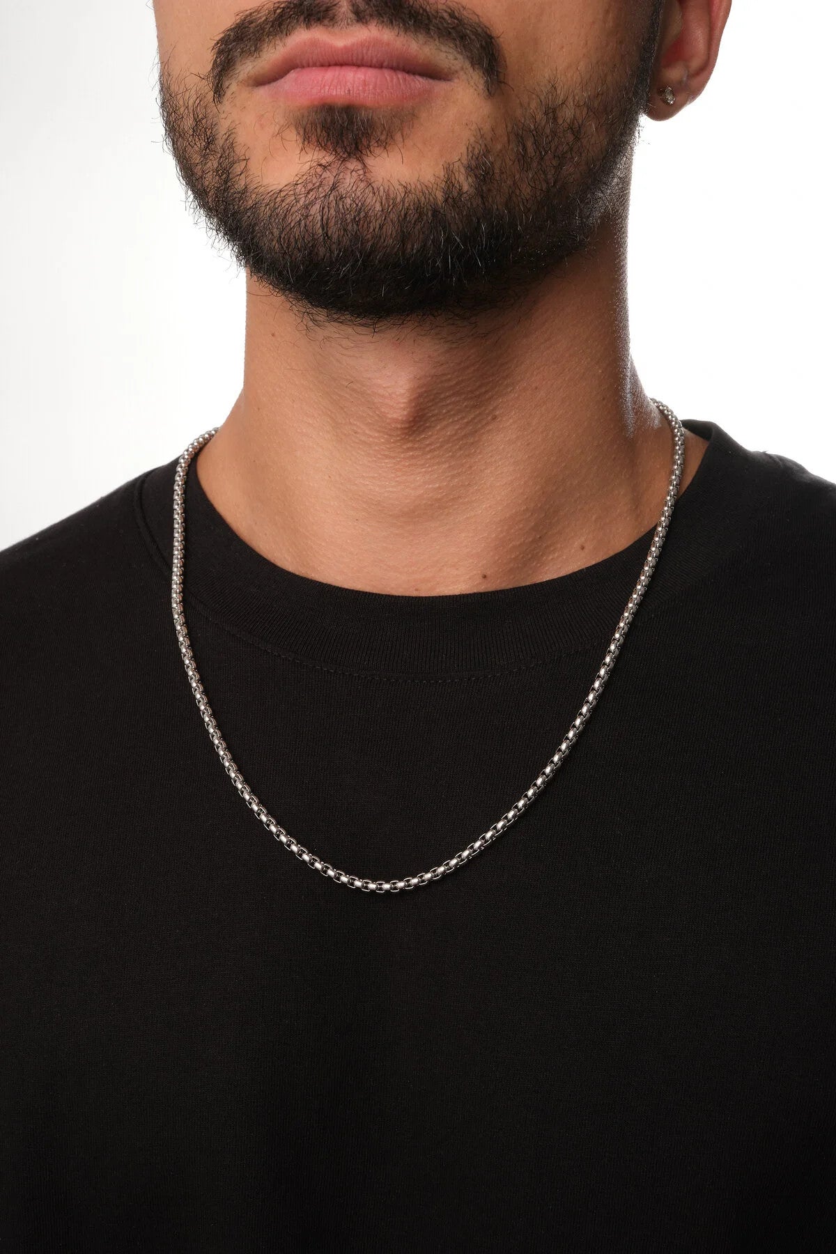 Çelik Top Erkek Kolye 3mm Yuvarlak Kararmaz Zincir