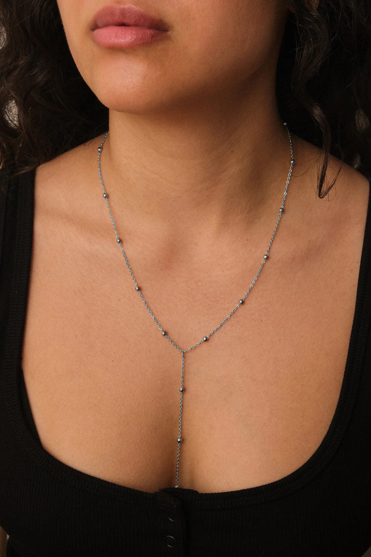 Çelik Dorika Y Kolye Toplu Zincir Kolye 1mm Zarif Minimal 50cm