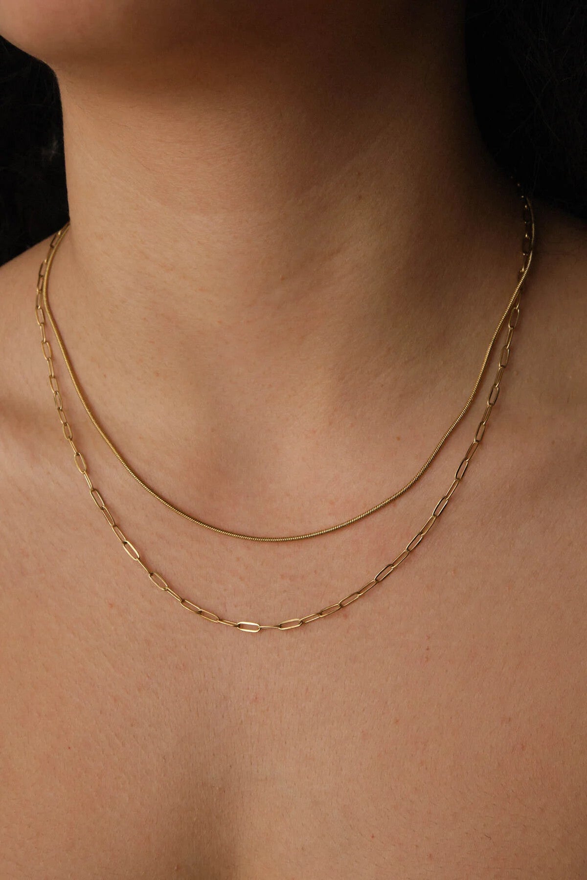 Çelik 2'li Kombin Ataç ve İnce İtalyan Zincir Kolye Minimal Kararmaz 45+5cm