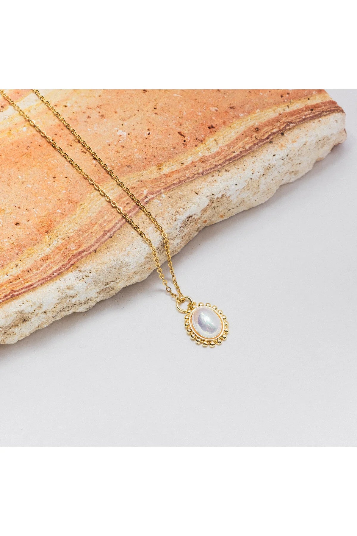 Çelik İnci Taş Kolye Kararmaz Minimal Zarif İnci Kolye