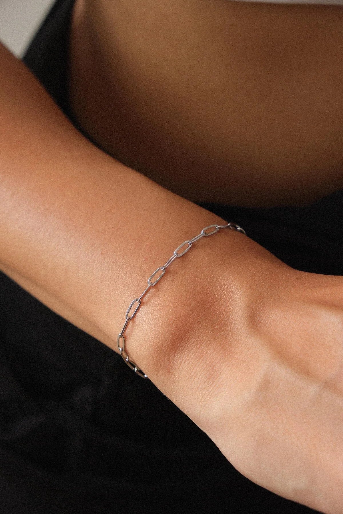 Çelik Ataç Oval Halka Zincir Bileklik Günlük Kullanıma Uygun Kararmaz Kablo Zincir 2mm 17cm+4cm&21cm