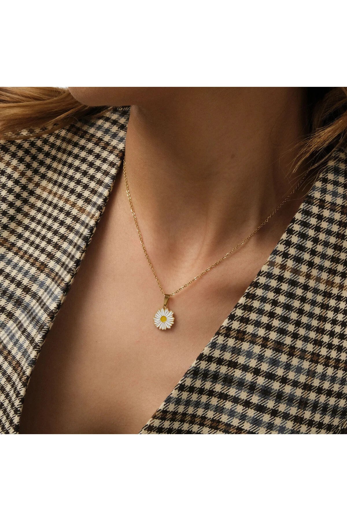 Çelik Mineli Papatya Kolye Kararmaz