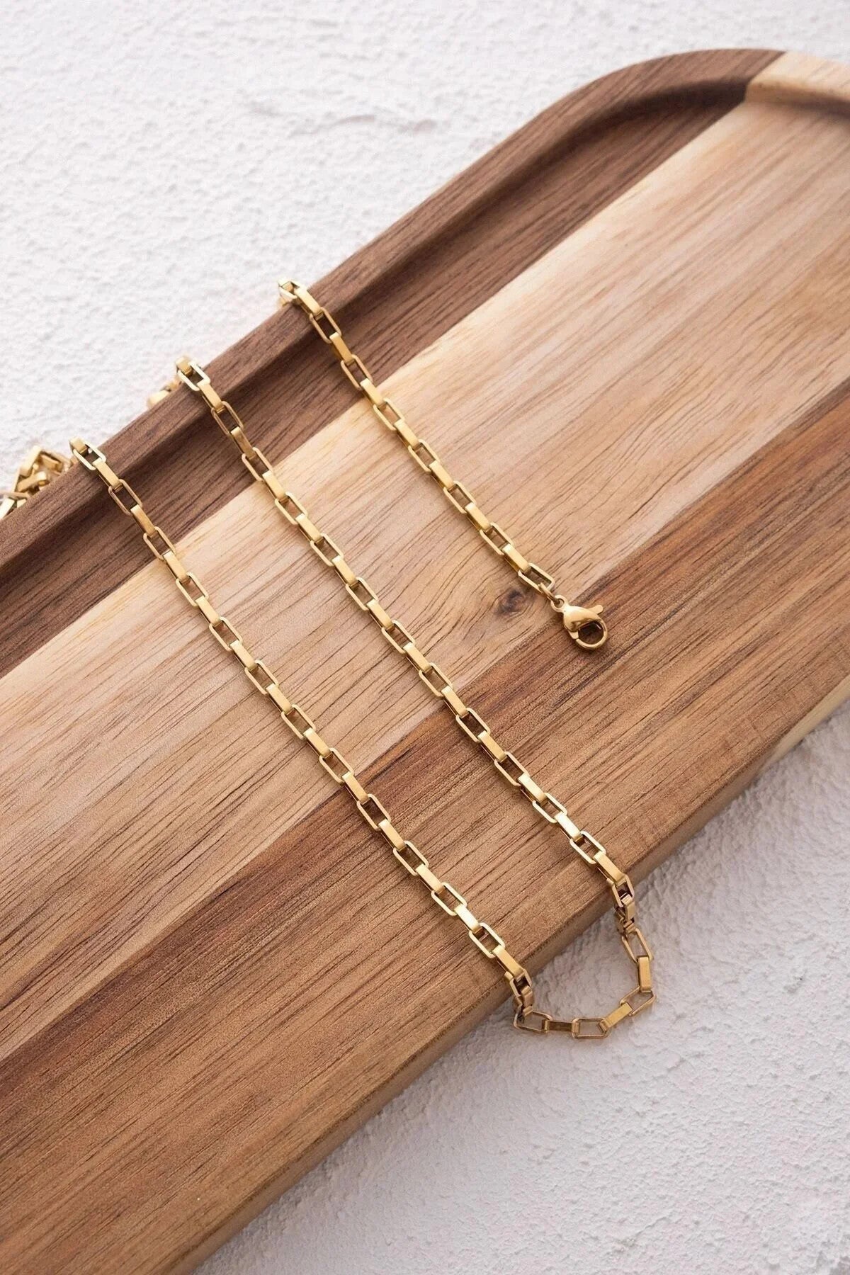 Çelik Dikdörtgen Erkek Zincir Kolye 3mm Kararmaz