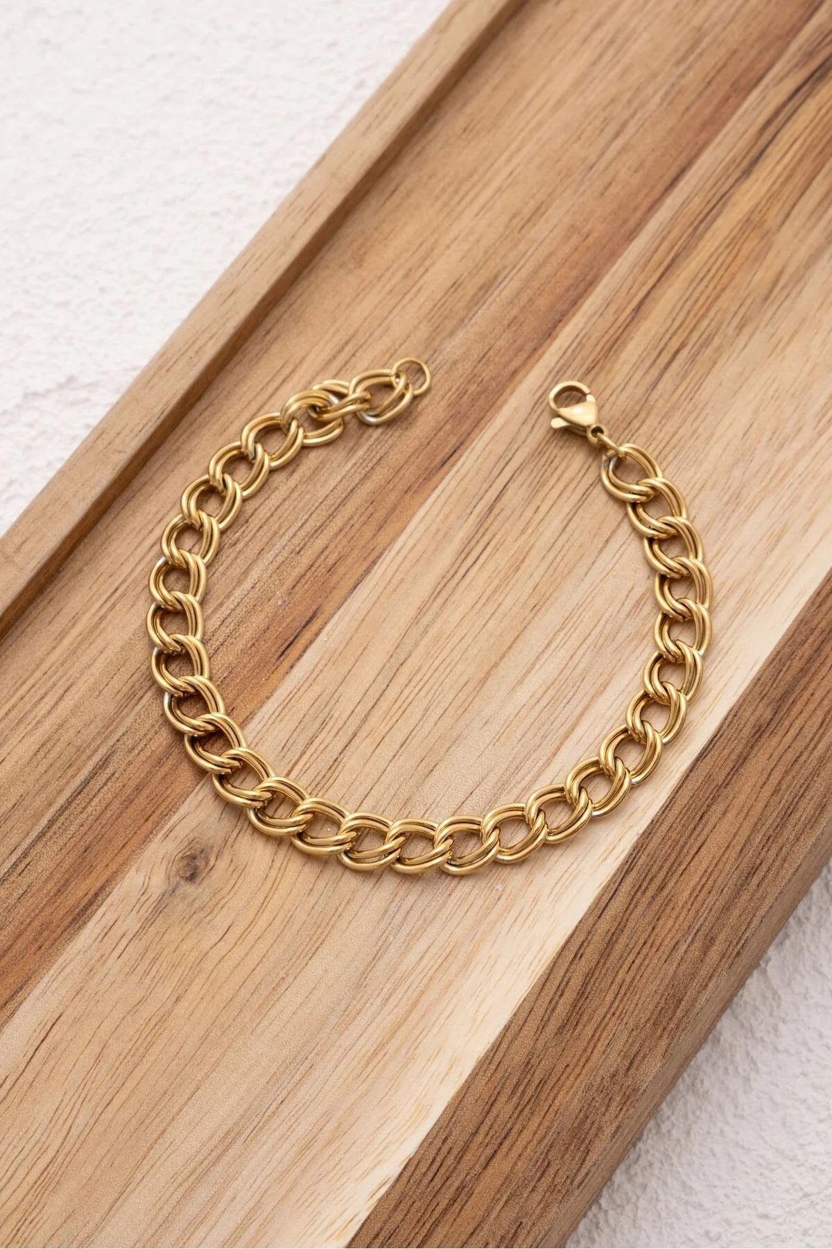 Çelik Çift Halkalı Zincir Halhal Kalın İç İçe Geçmeli Zincir Kararmaz 7mm 22cm+4cm