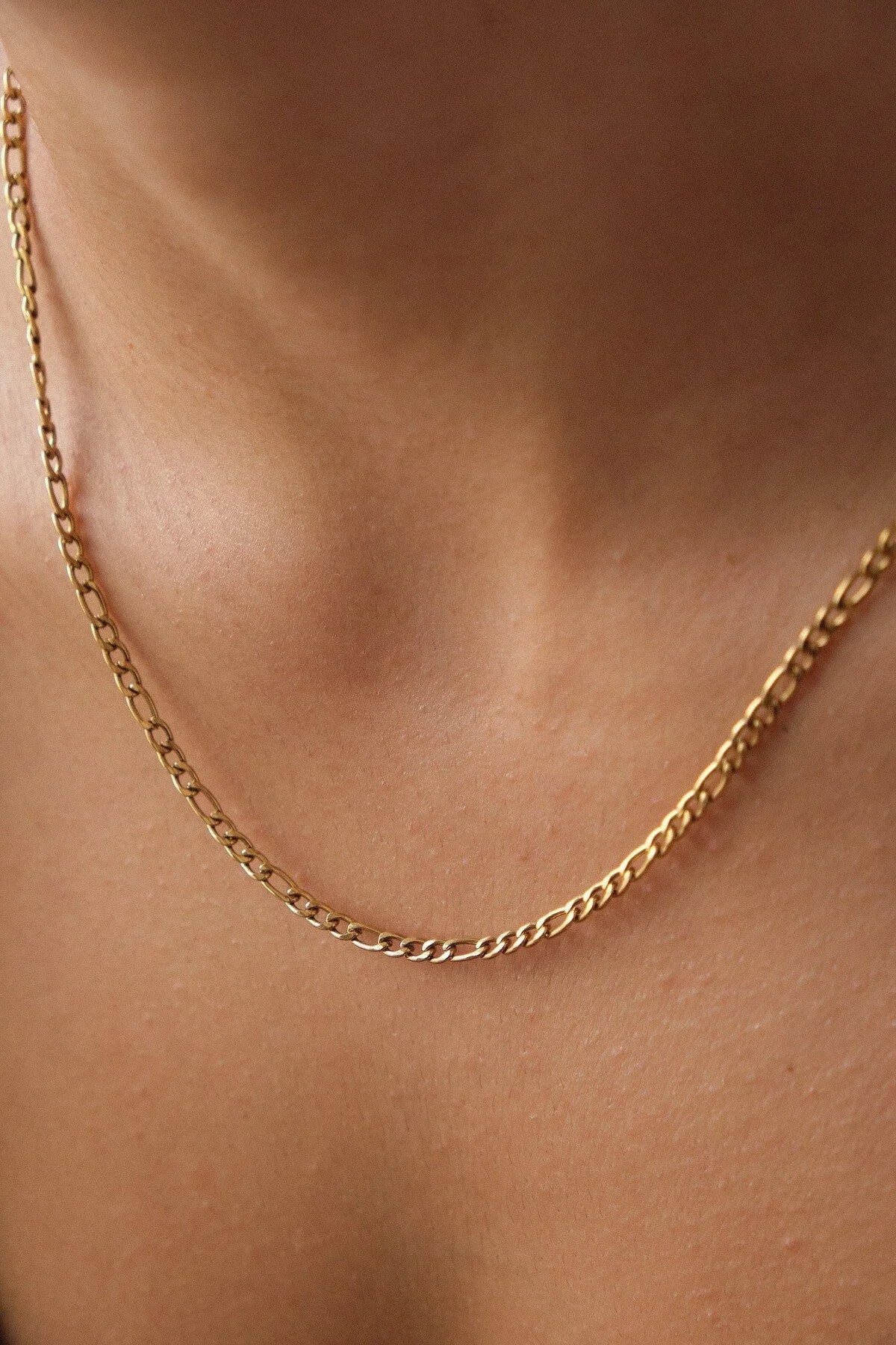 Çelik İnce Figaro Zincir Kolye Kararmaz 3mm Unisex