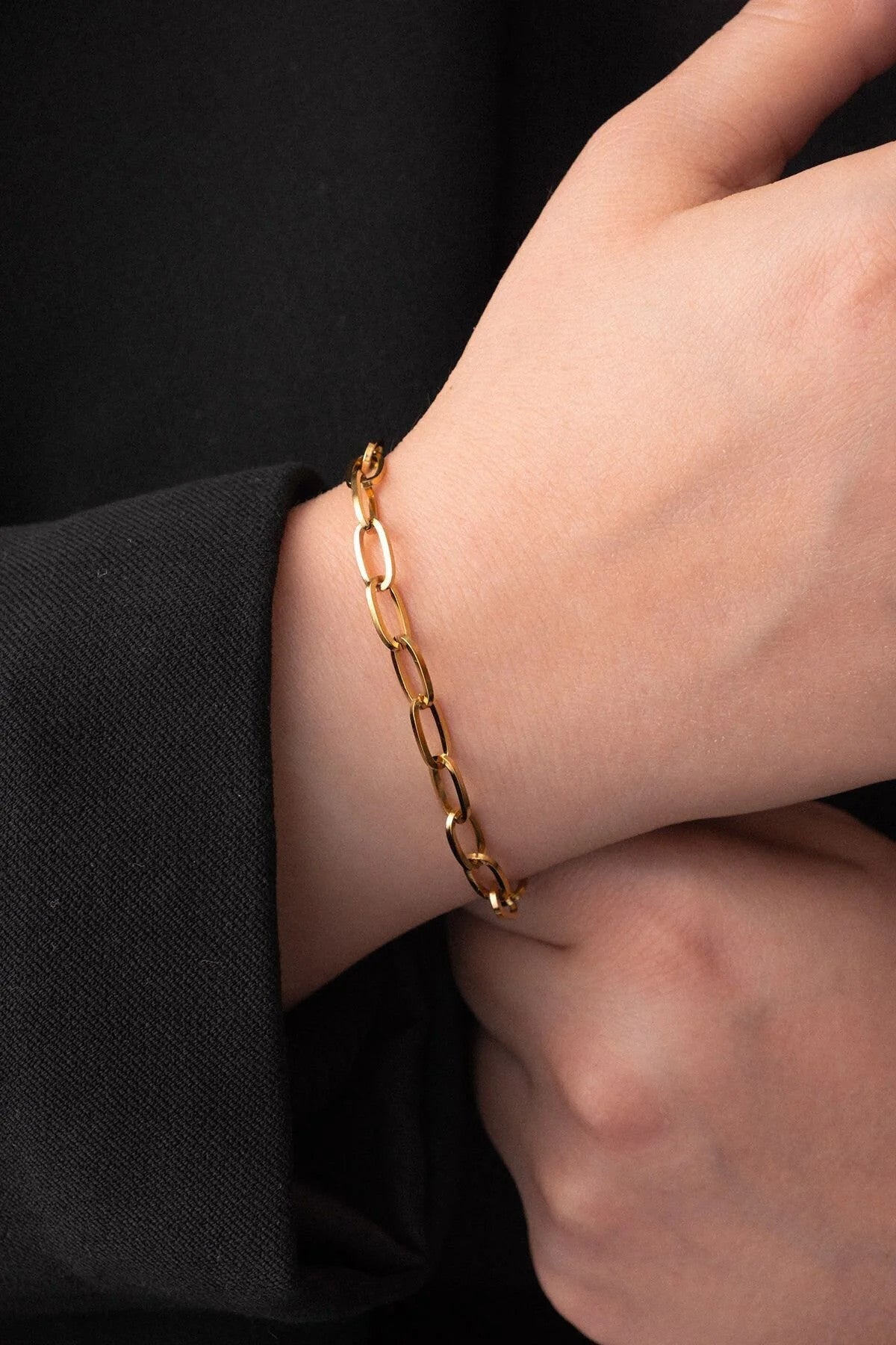 Çelik Kalın Ataç Bileklik Oval Zincir Kararmaz 5mm 17cm+4cm&21cm