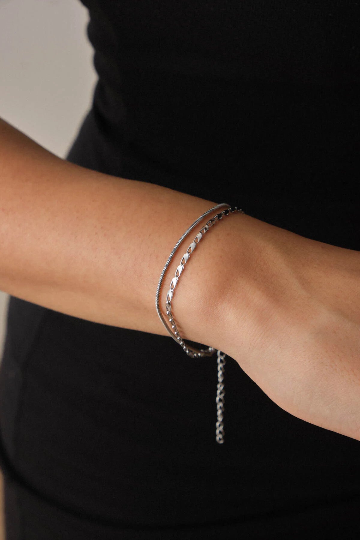 Çelik 2'li Kombin Halat İtalyan Ve Papağan Zincir Bileklik Minimal Kararmaz 17+4cm