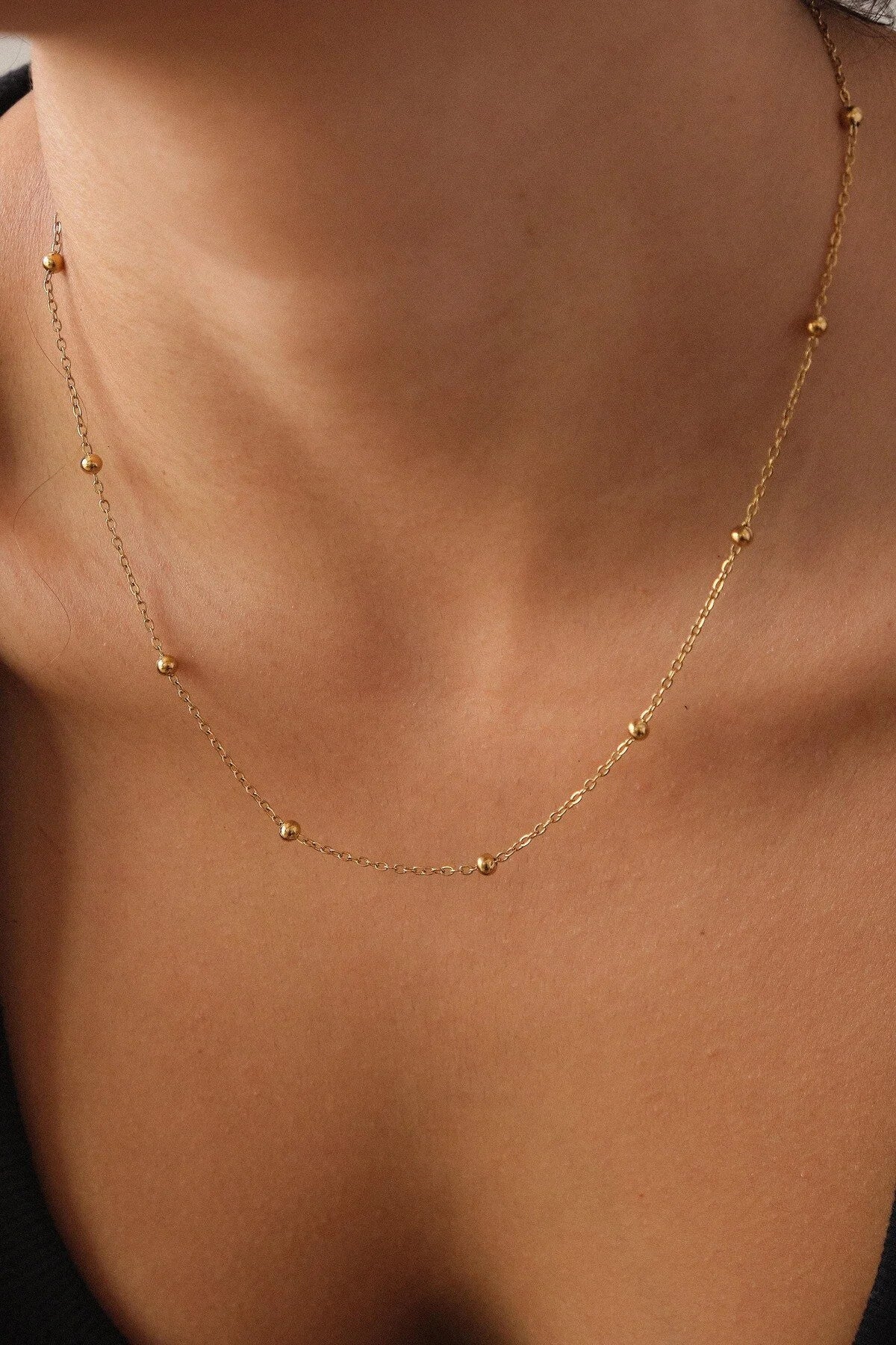 Çelik Toplu Ince Dorika Zincir Kolye Ince Forse Zincir 1mm Zarif Minimal