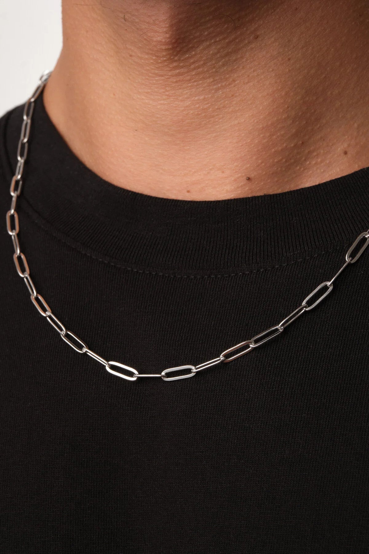 Çelik Ataç Oval Erkek Zincir Kolye 4mm Kararmaz