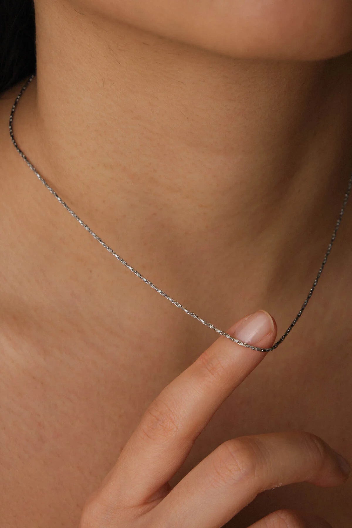 Çelik İnce Dikdörtgen Örme Zincir Kolye Kararmaz Minimal 1mm Unisex