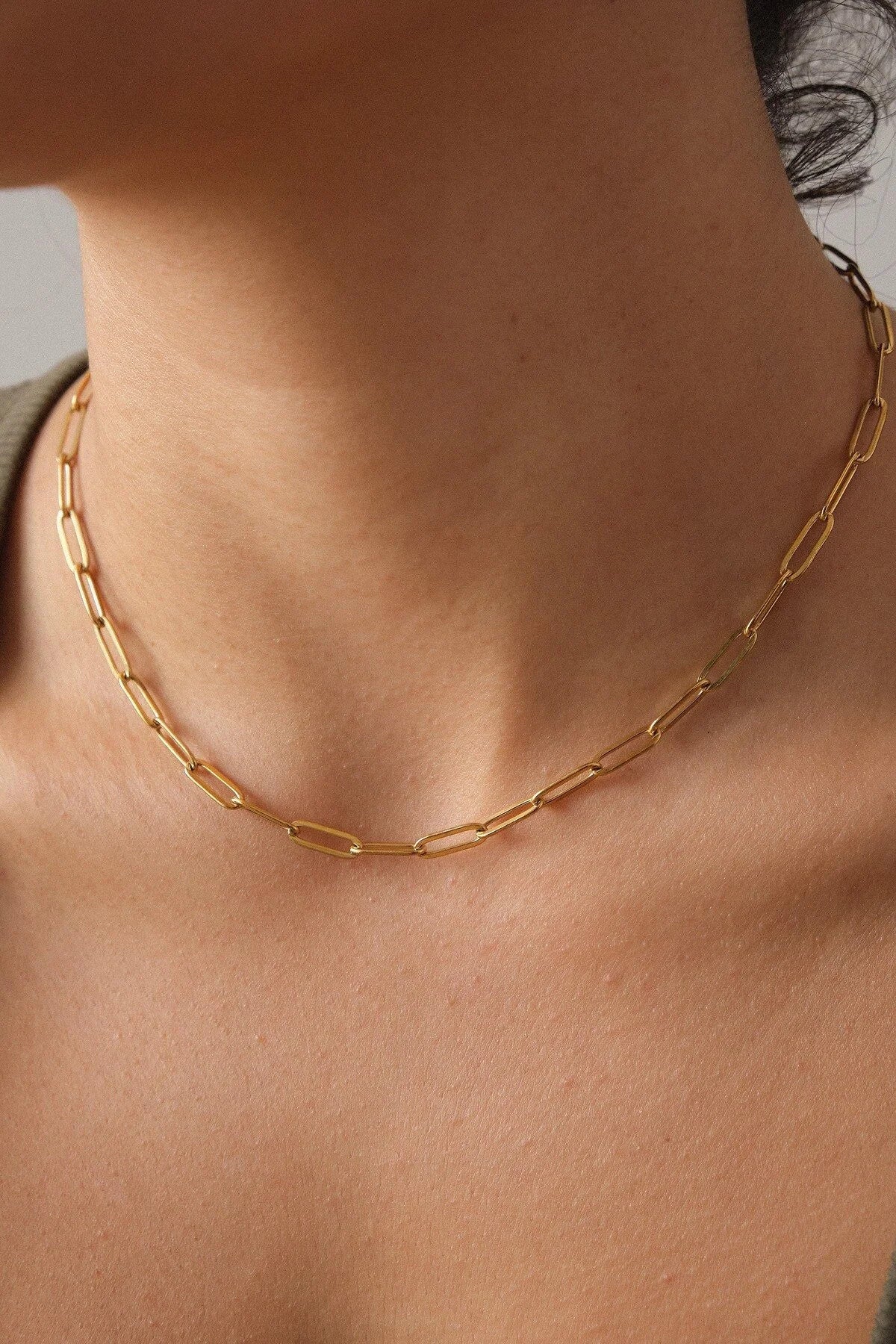 Çelik Ataç Oval Zincir Kolye Kararmaz 4mm Kişiselleştirilebilir Zincir Boy Seçenekleriyle