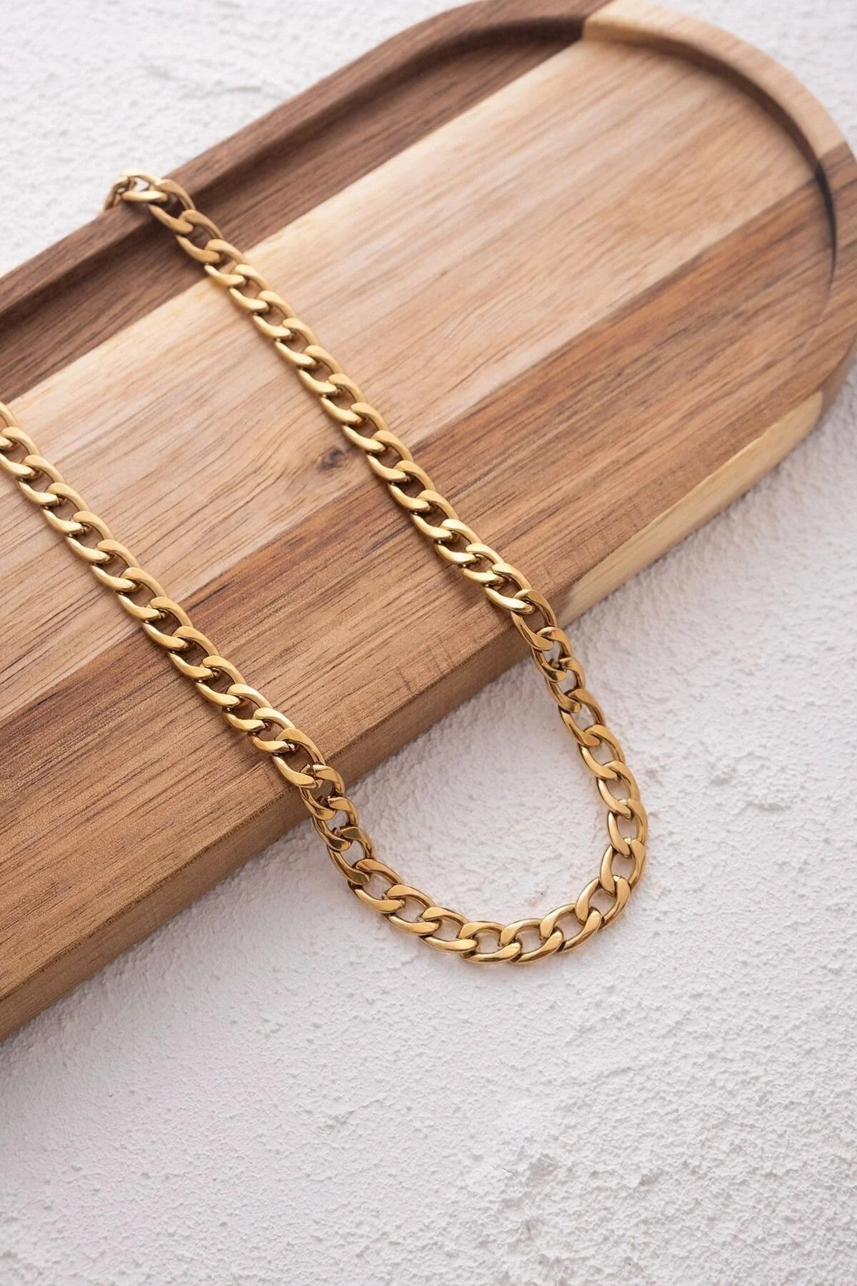 Çelik Gurmet Zincir Kolye Kararmaz 6mm Kalın Gurmet Kolye Unisex Ayarlanabilir Boy