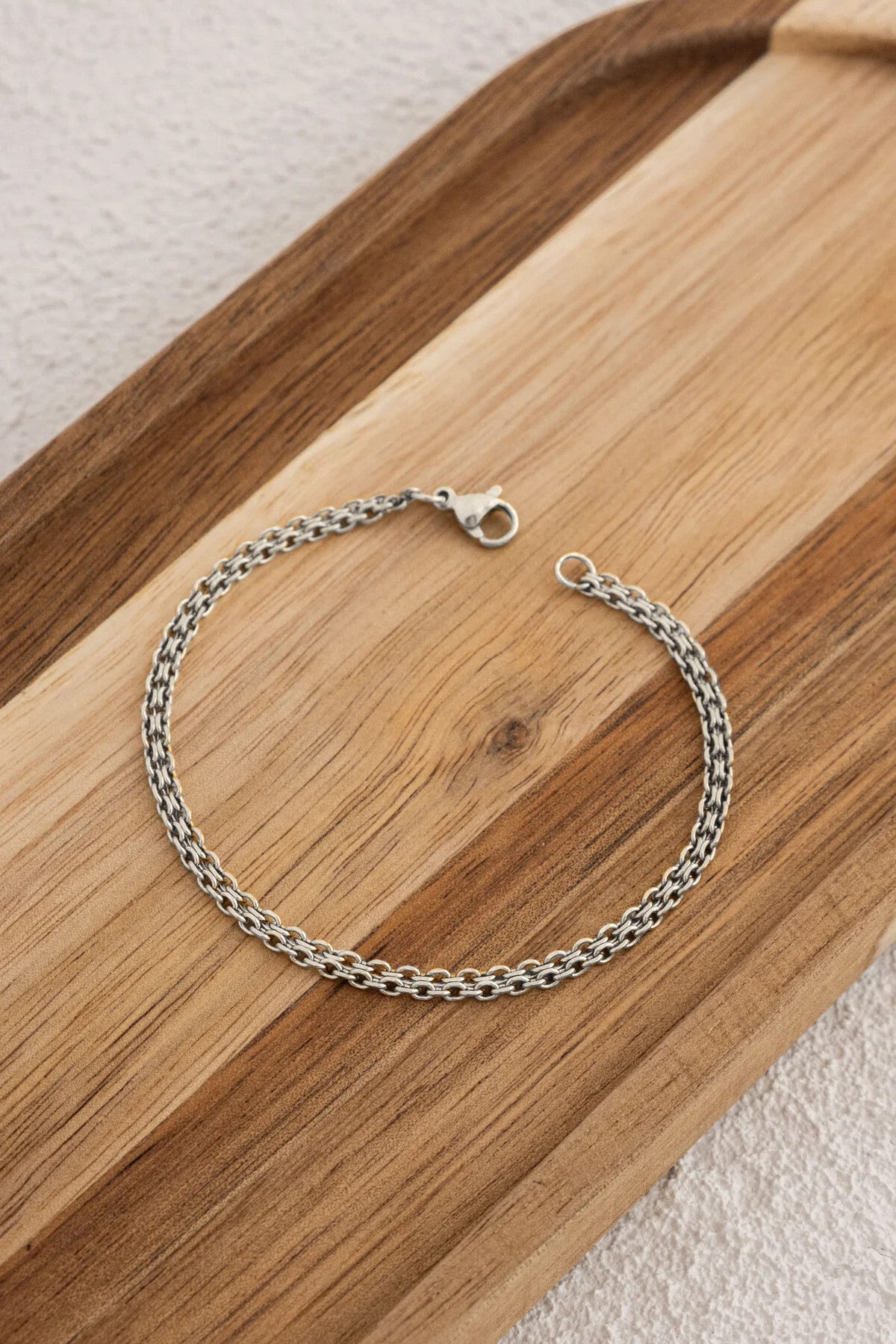 Çelik Örme Zincir Bileklik İç İçe Geçmeli Klasik Forse Zincir Bileklik 3mm Kararmaz 17cm+4cm&21cm