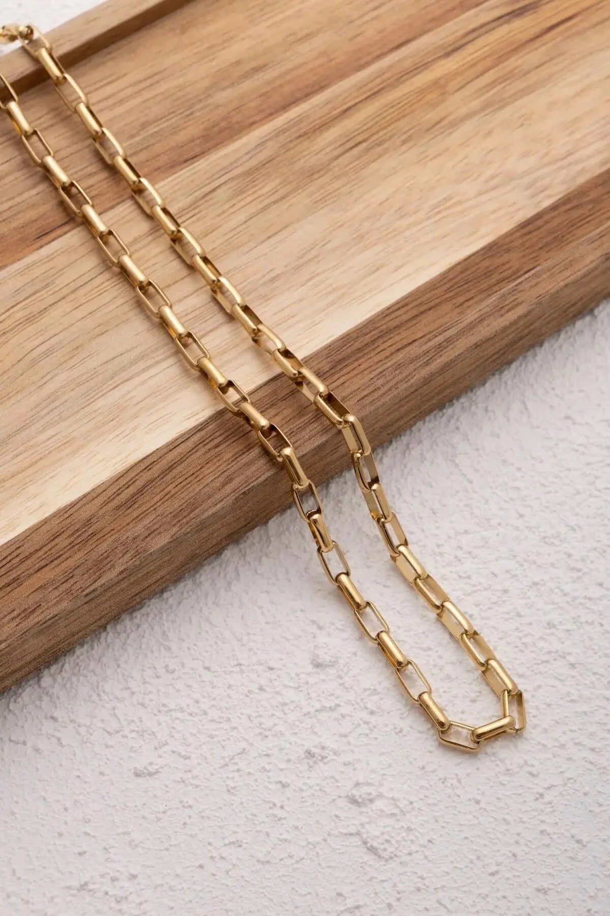 Çelik Dikdörtgen Erkek Zincir Kolye 4mm Kararmaz