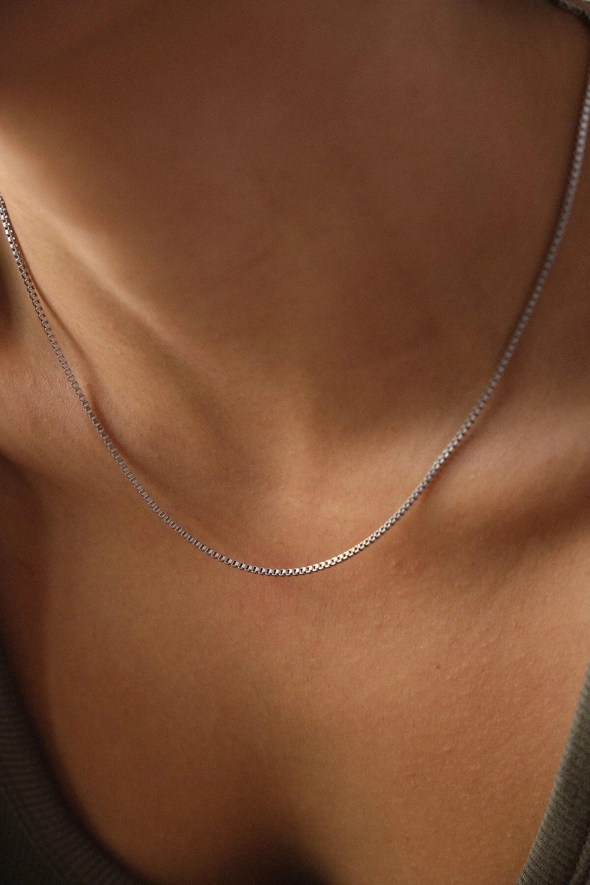 Çelik Kutu Kare Zincir Kolye İnce Box Küba Zincir 1mm Zarif Minimal