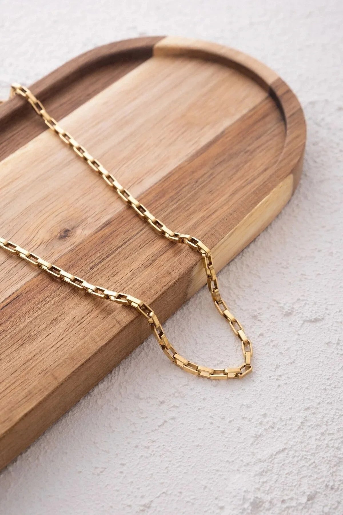 Çelik Dikdörtgen Erkek Zincir Kolye 3mm Kararmaz