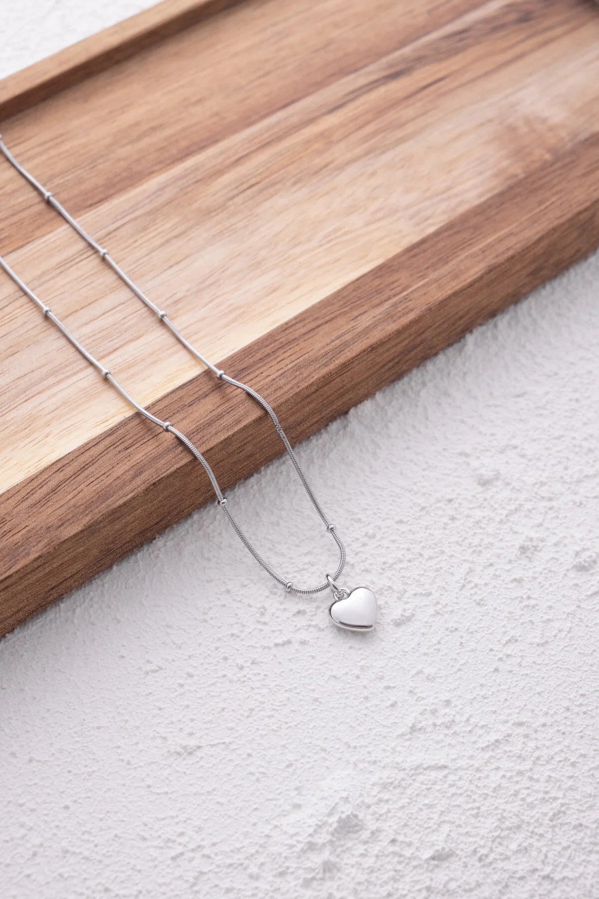 Çelik Kalp Kolye Oval Kenarlı İnce Toplu Balık Sırtı Zincirli Kararmaz 45cm