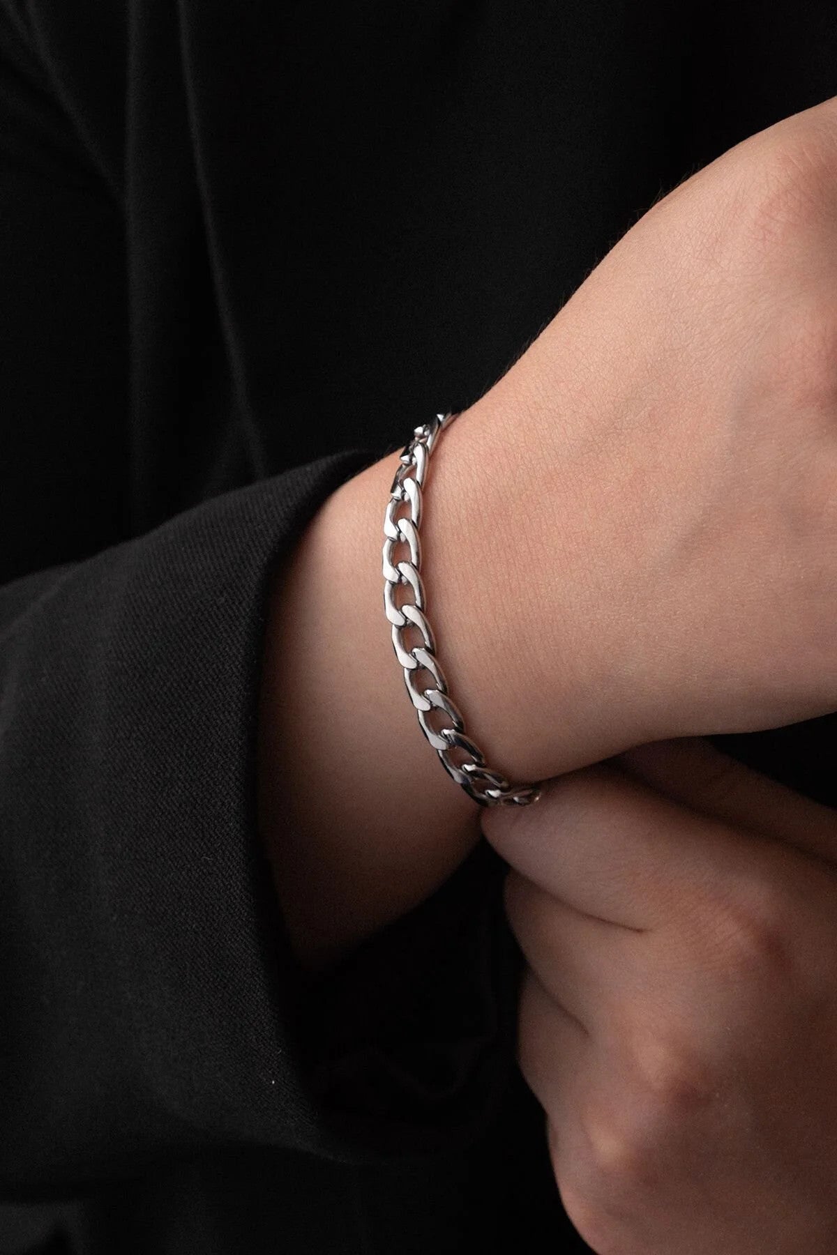 Çelik Gurmet Zincir Bileklik 6mm Kararmaz Kalın Gurmet Bileklik Unisex 17cm+4cm&21cm