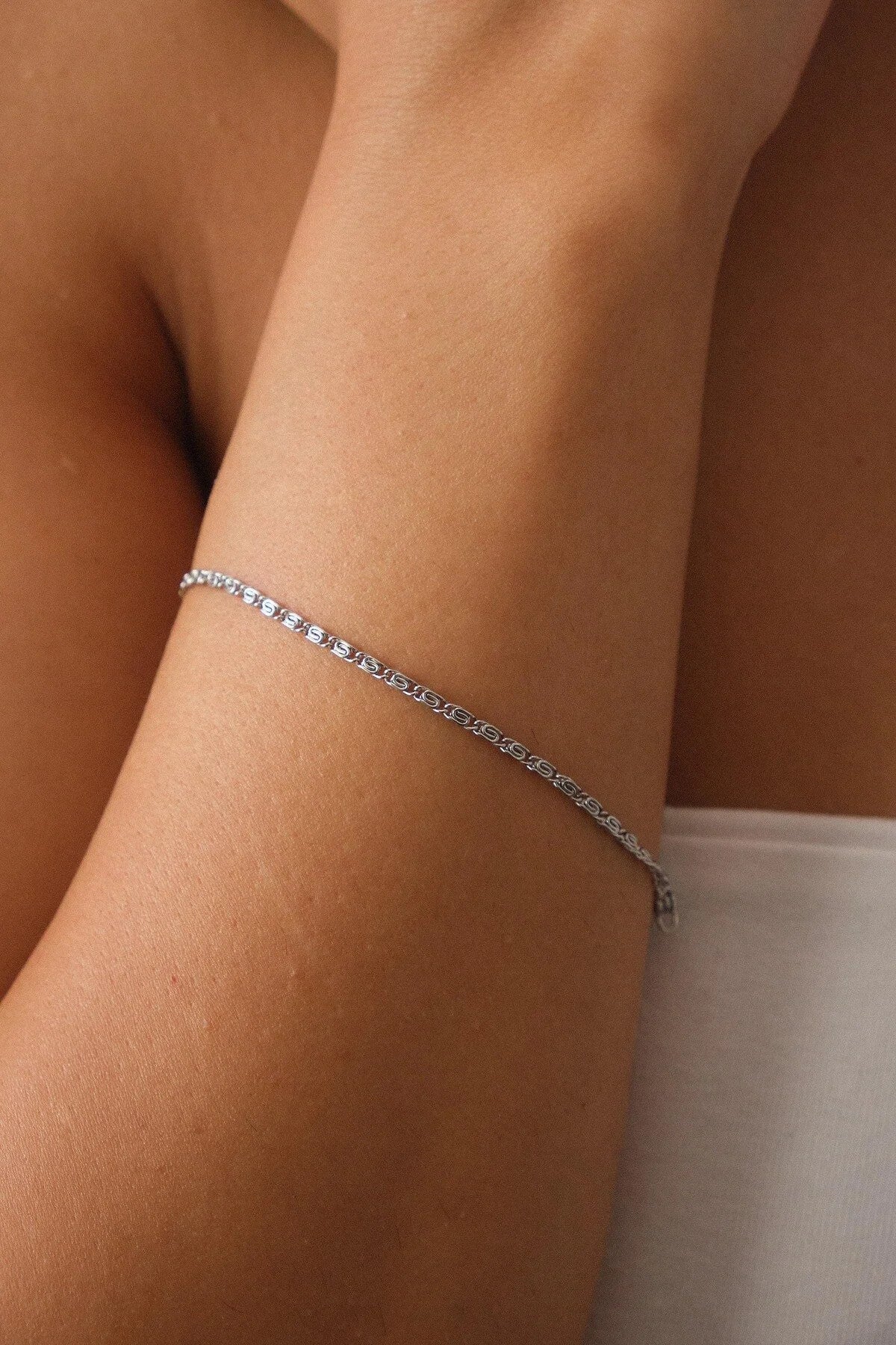 Çelik İnce Ataç Model Zincir Bileklik Minimal Zincir Salyangoz Kararmaz 2mm 17cm+4cm&21cm