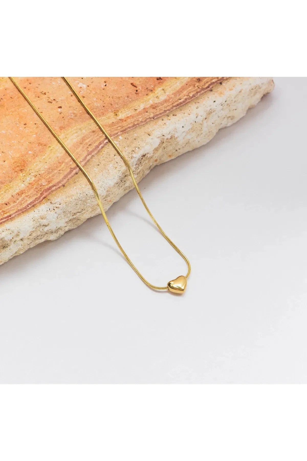 Çelik Minik Kalp Kolye Kararmaz 40cm 5cm