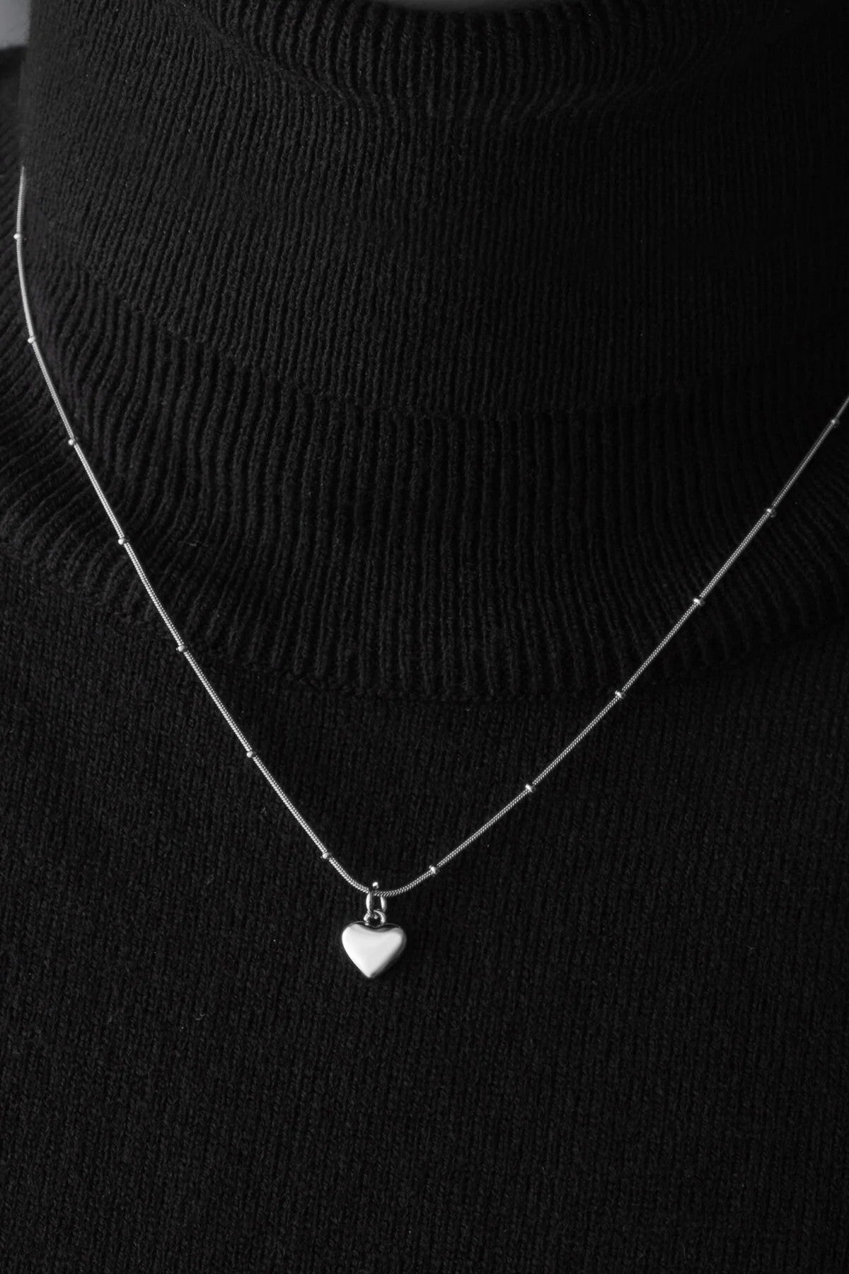 Çelik Kalp Kolye Oval Kenarlı İnce Toplu Balık Sırtı Zincirli Kararmaz 45cm