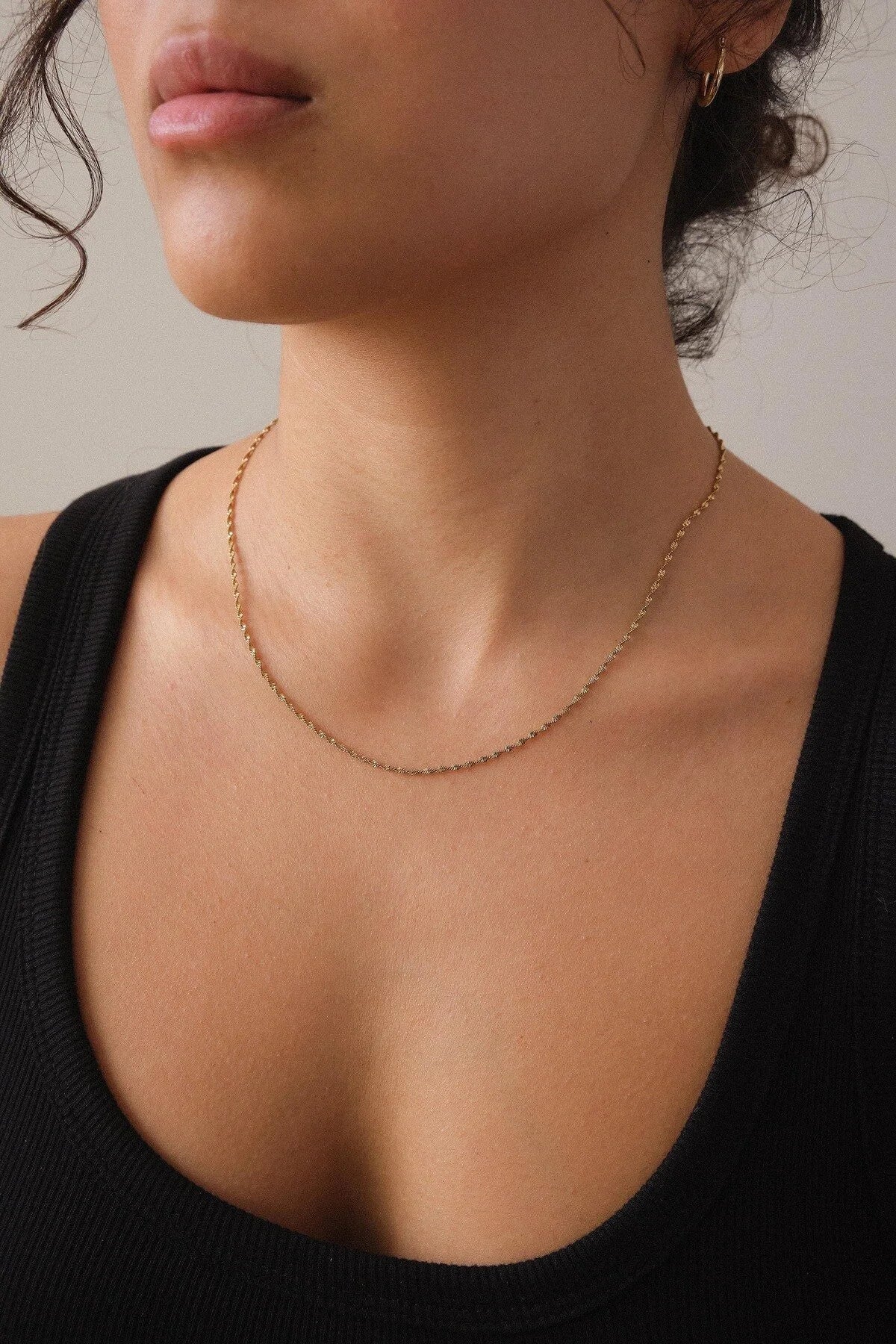 Çelik Ince Singapur Zincir Kolye Ince Burgu Zincir 1mm Zarif Minimal 45cm&60cm