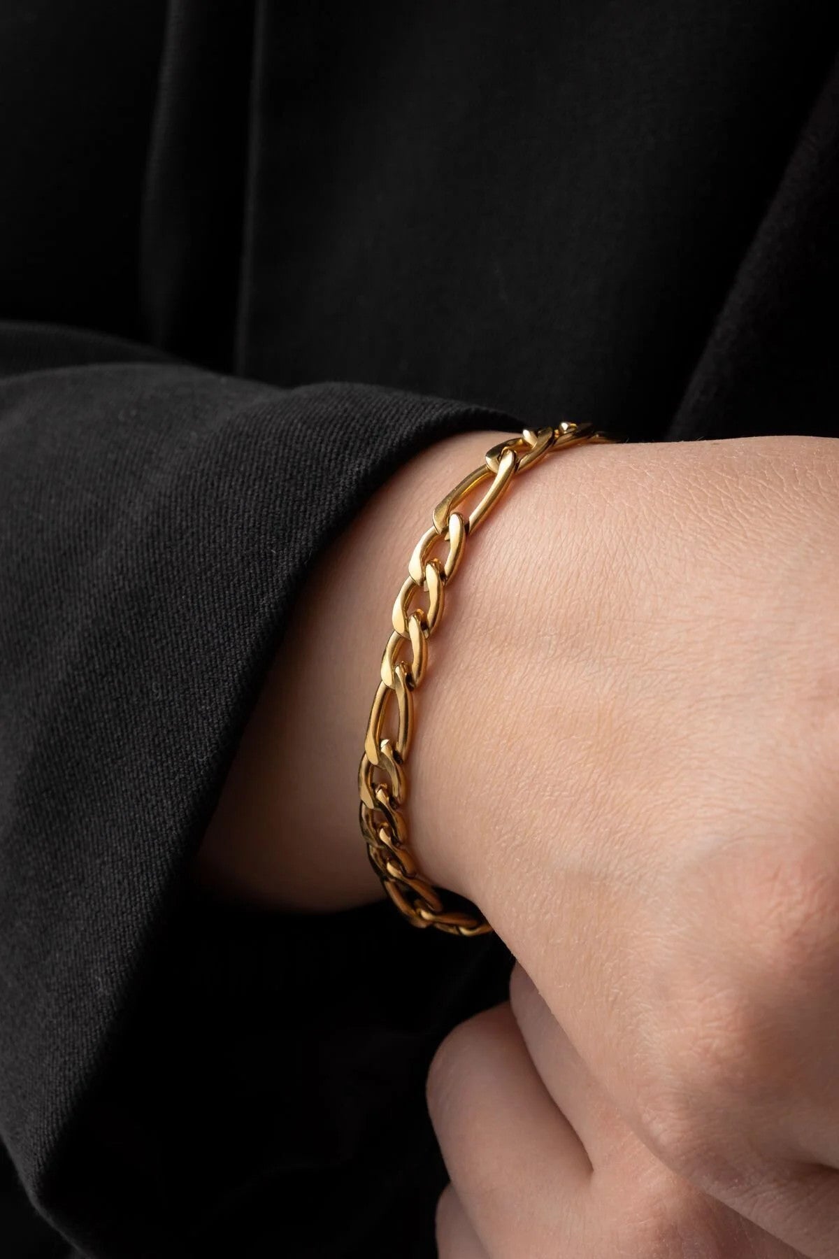 Çelik Figaro Zincir Bileklik 6mm Kararmaz 17cm+4cm&21cm Unisex