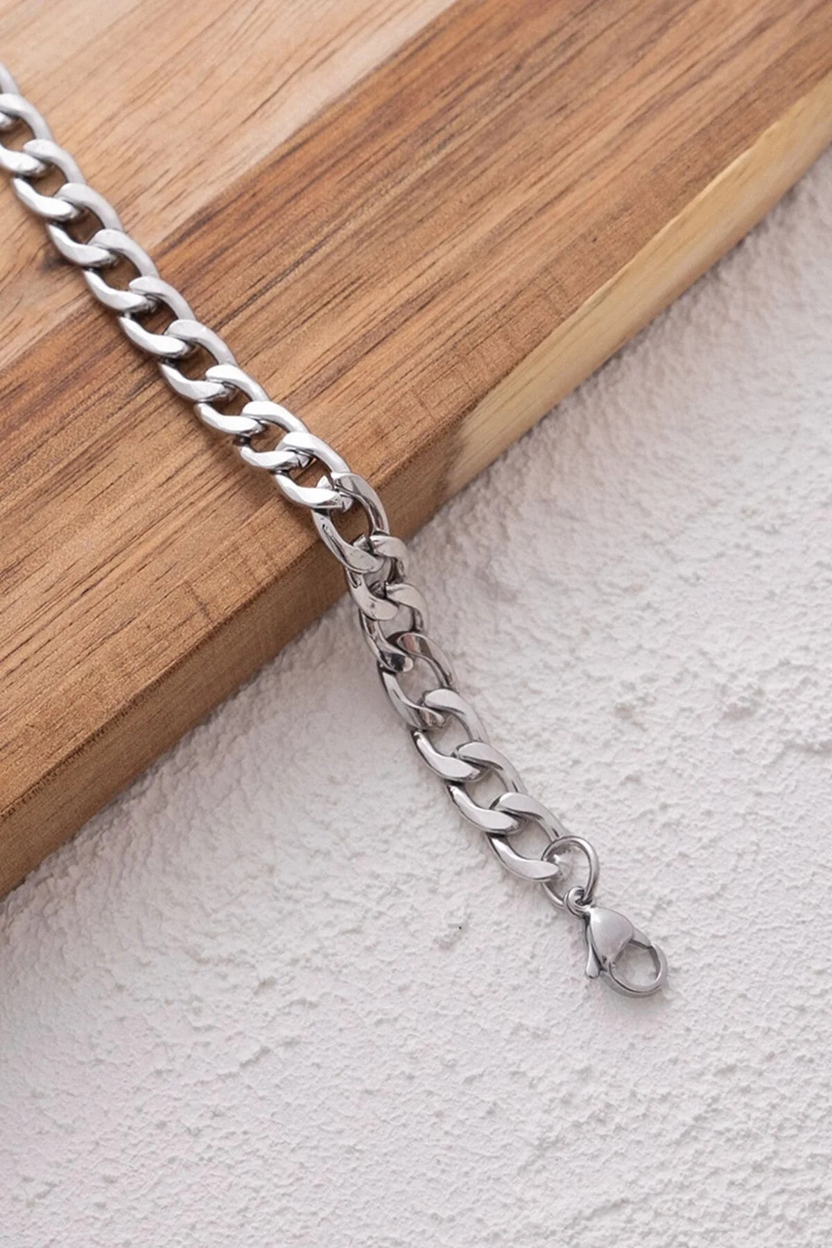 Çelik Gurmet Zincir Bileklik 6mm Kararmaz Kalın Gurmet Bileklik Unisex 17cm+4cm&21cm