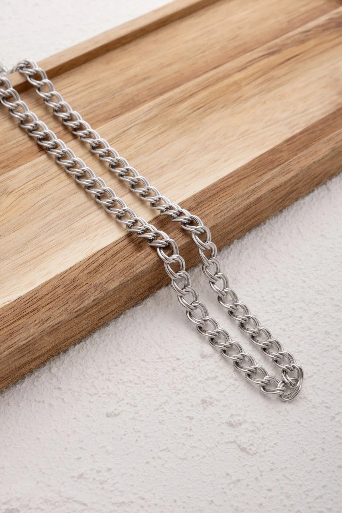 Çelik Çift Halkalı Zincir Kolye Kalın İç İçe Geçmeli Zincir Kolye 7mm Kararmaz