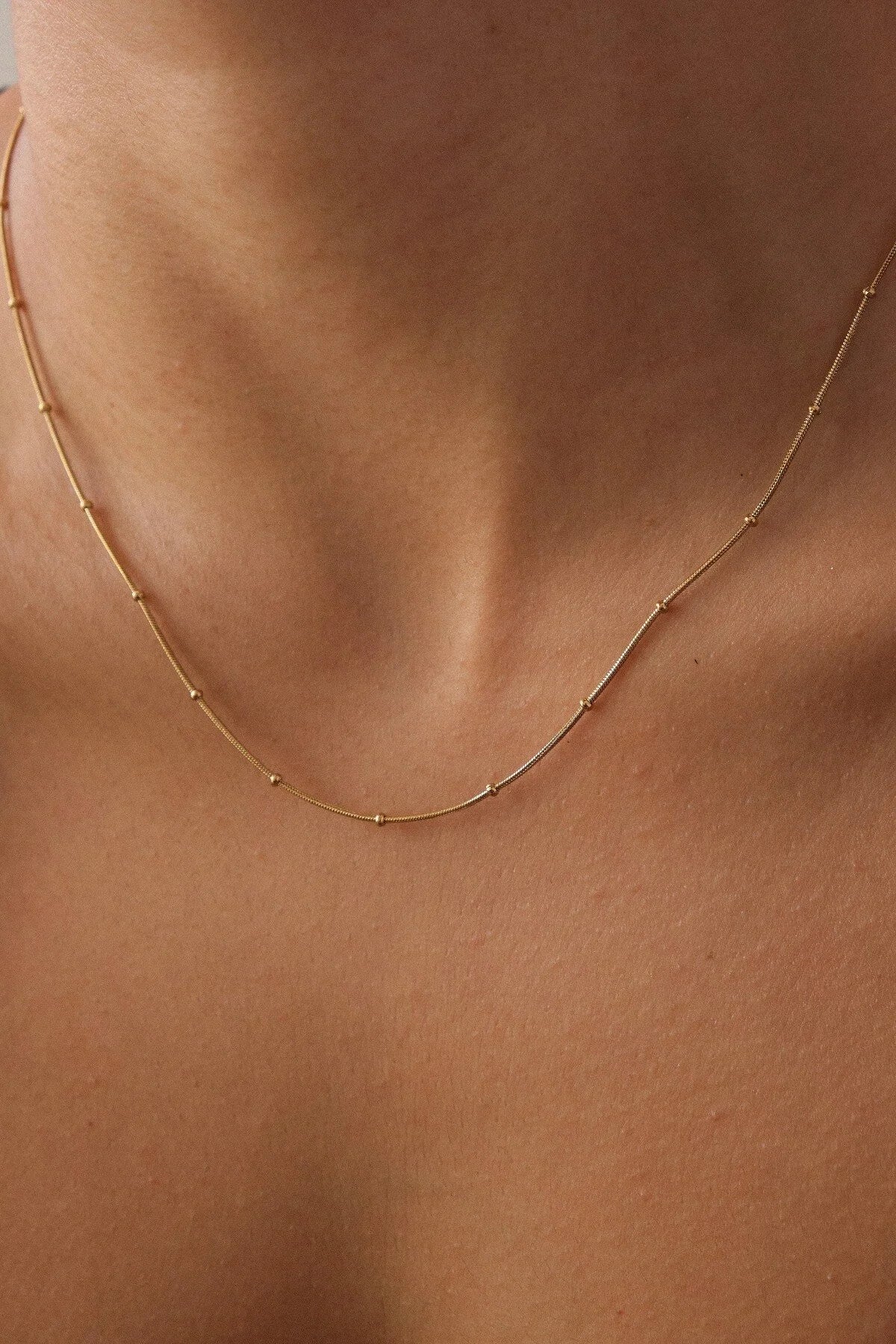 Çelik Topçuklu Ince Balık Sırtı Yılan Zincir Kolye Ince Italyan Zinciri 1mm Zarif Minimal Kombinlik