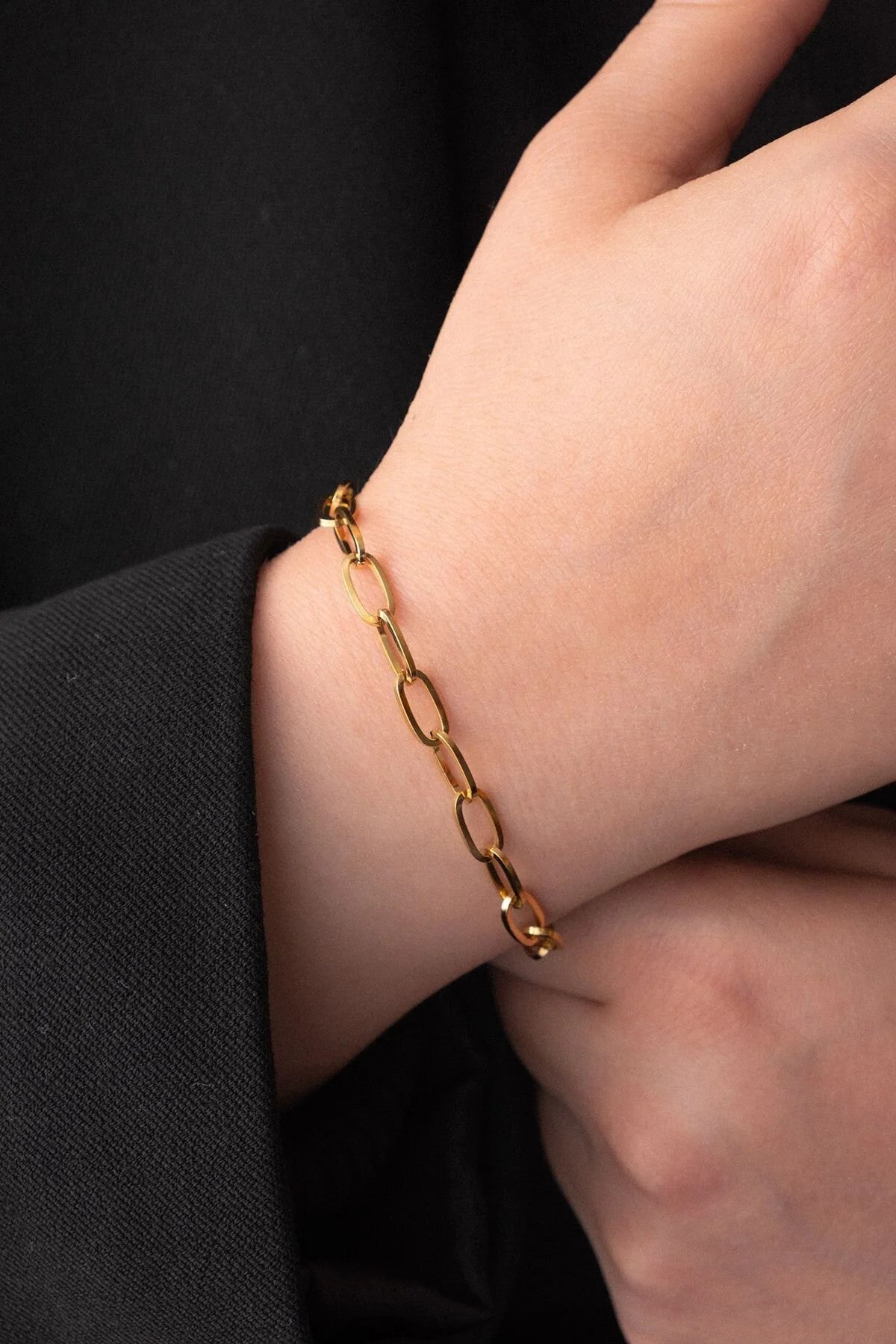 Çelik Kalın Ataç Bileklik Oval Zincir Kararmaz 5mm 17cm+4cm&21cm