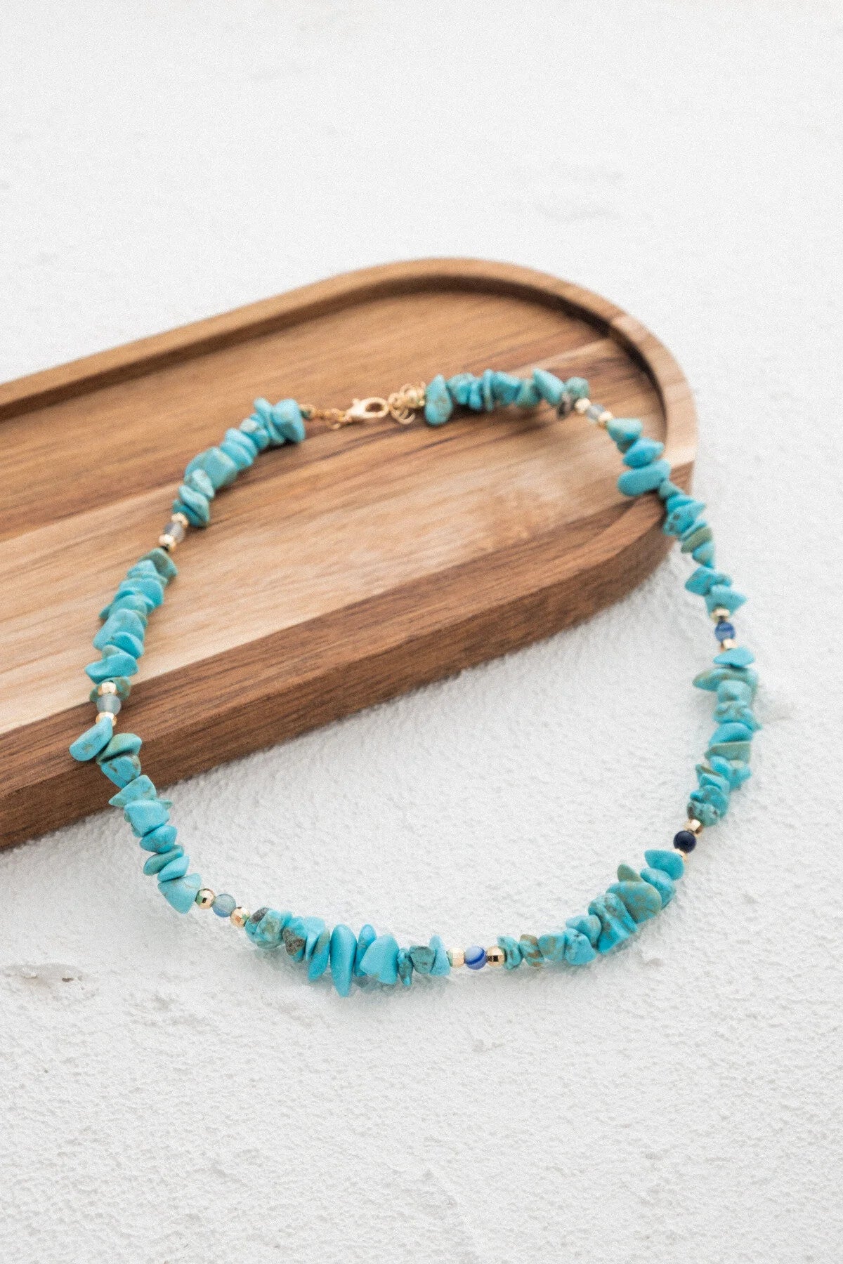 Akuamarin Doğal Kırık Taş Kolye 40cm El İşi Özel Yapım Akuamarin Taşı Chocker