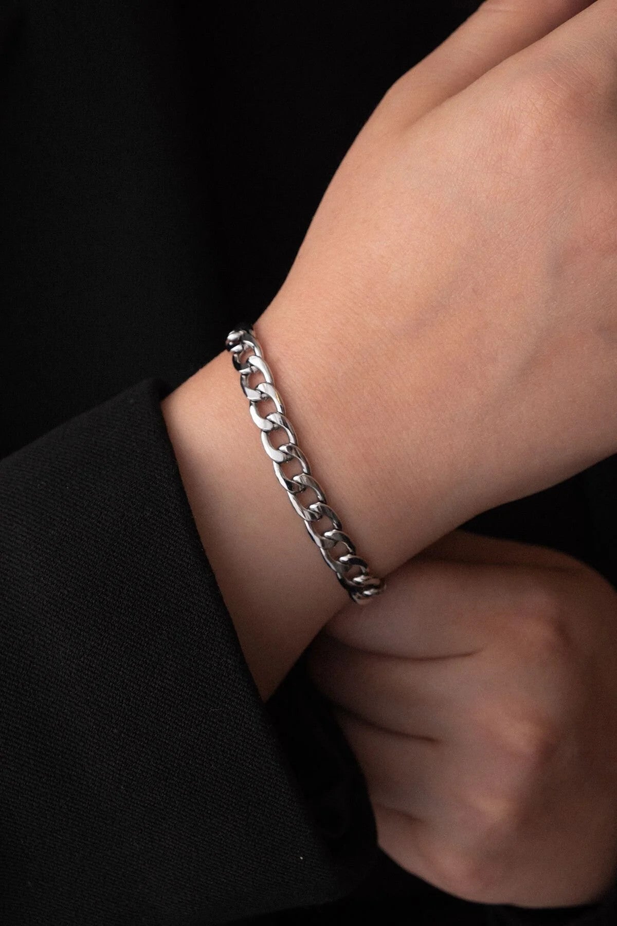 Çelik Gurmet Zincir Bileklik 6mm Kararmaz Kalın Gurmet Bileklik Unisex 17cm+4cm&21cm