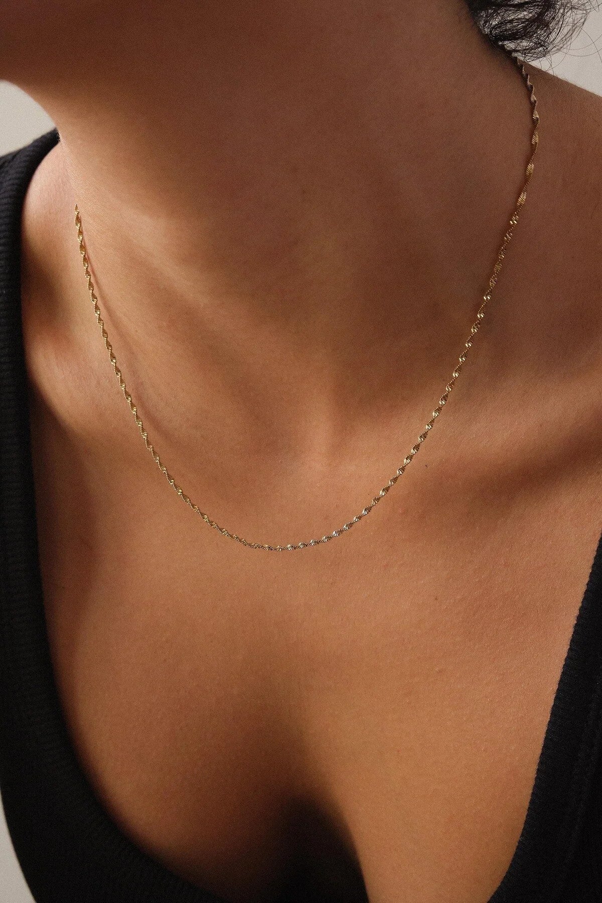 Çelik Ince Singapur Zincir Kolye Ince Burgu Zincir 1mm Zarif Minimal 45cm&60cm