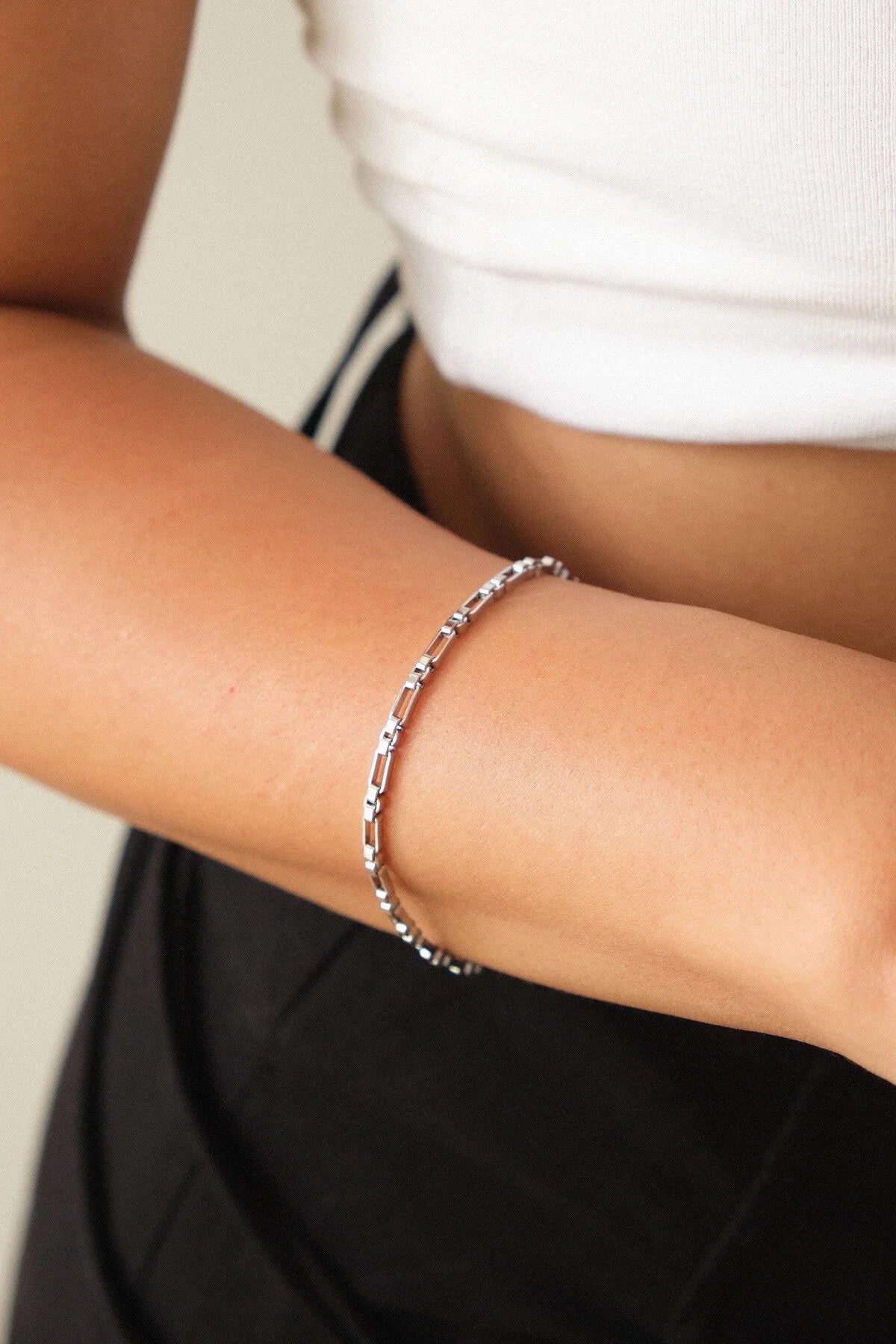 Çelik Dikdörtgen Kare Bileklik Kutu Dikdörtgen Bileklik 2mm Kararmaz 17cm+4cm-21cm