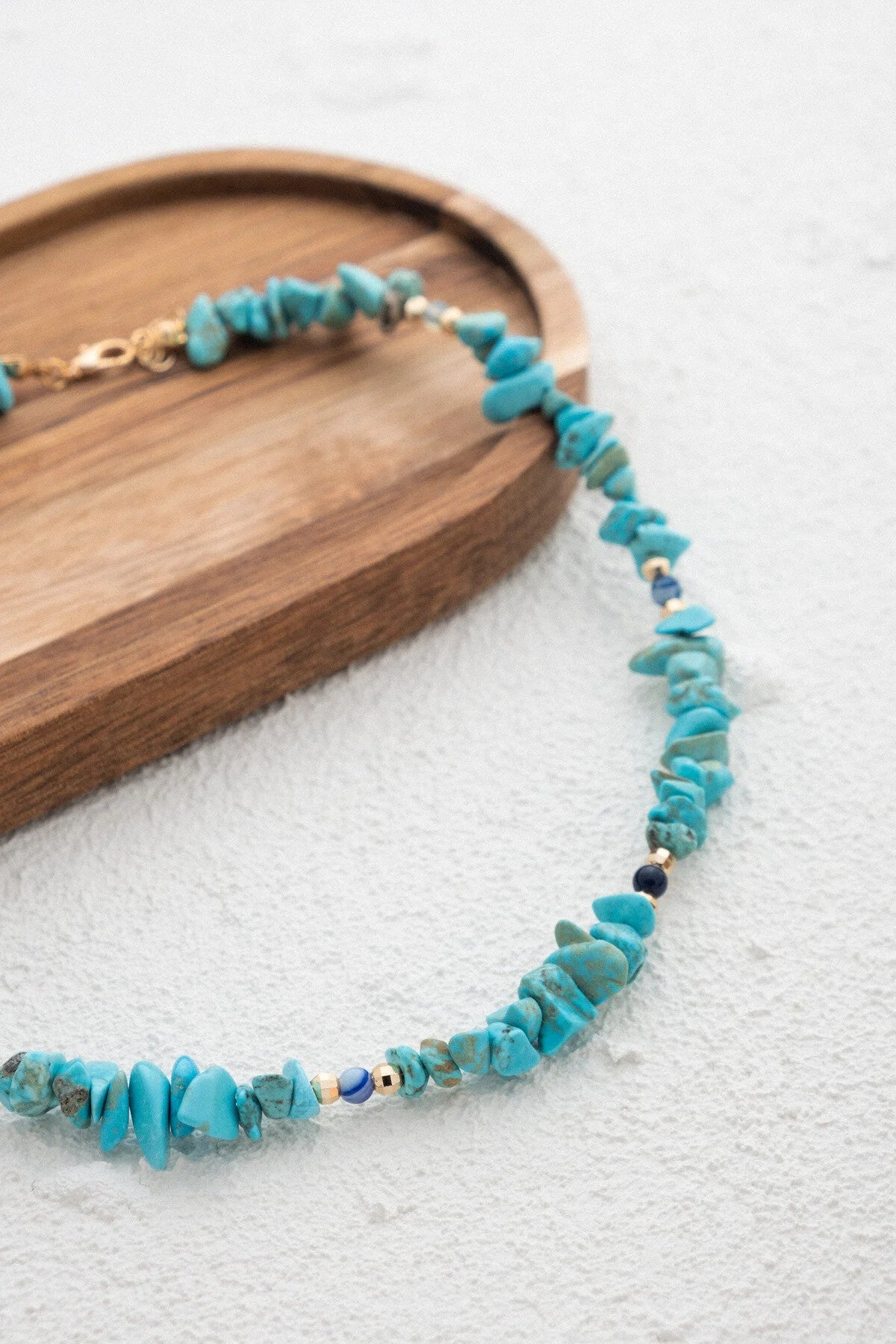 Akuamarin Doğal Kırık Taş Kolye 40cm El İşi Özel Yapım Akuamarin Taşı Chocker