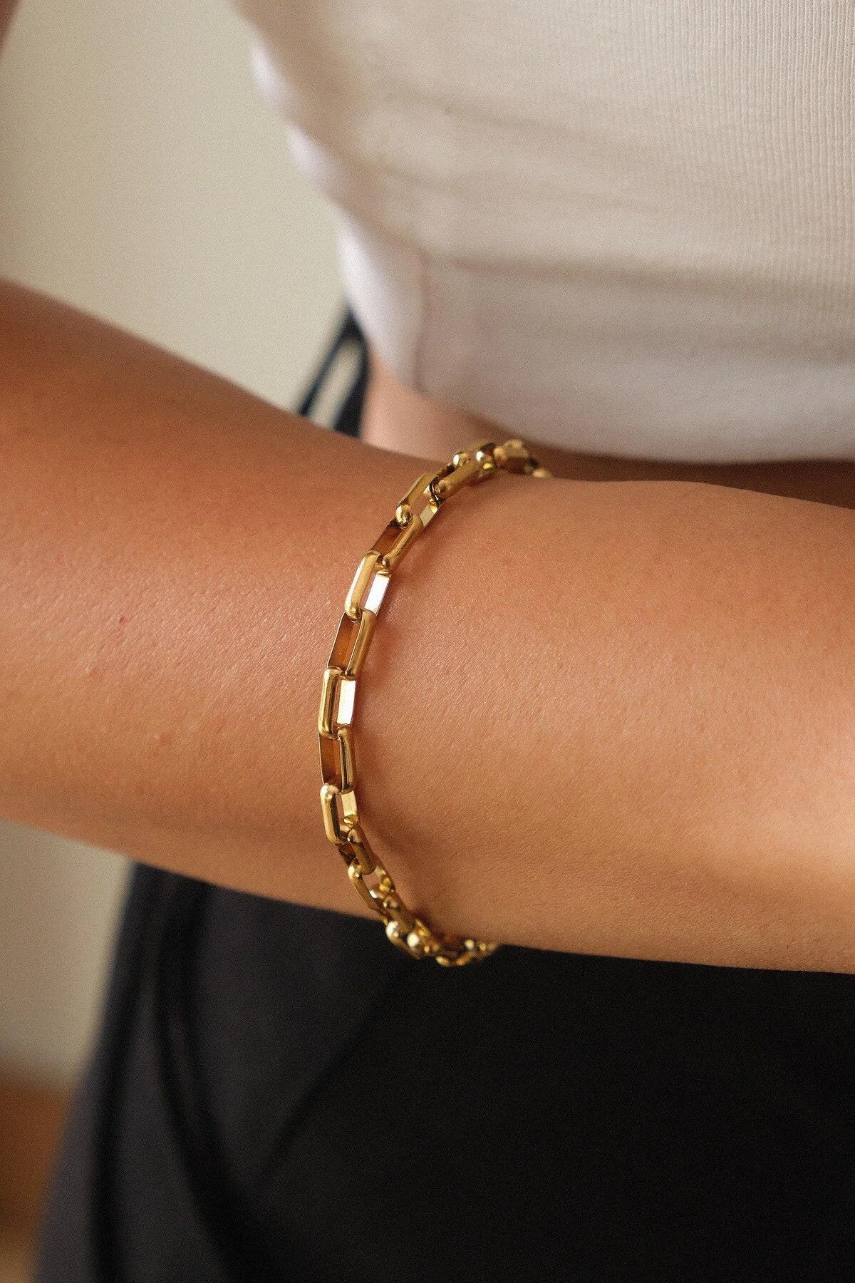 Çelik İnce Dikdörtgen Zincir Bileklik Kararmaz 4mm 17cm+4cm&21cm Günlük Kullanıma Uygun