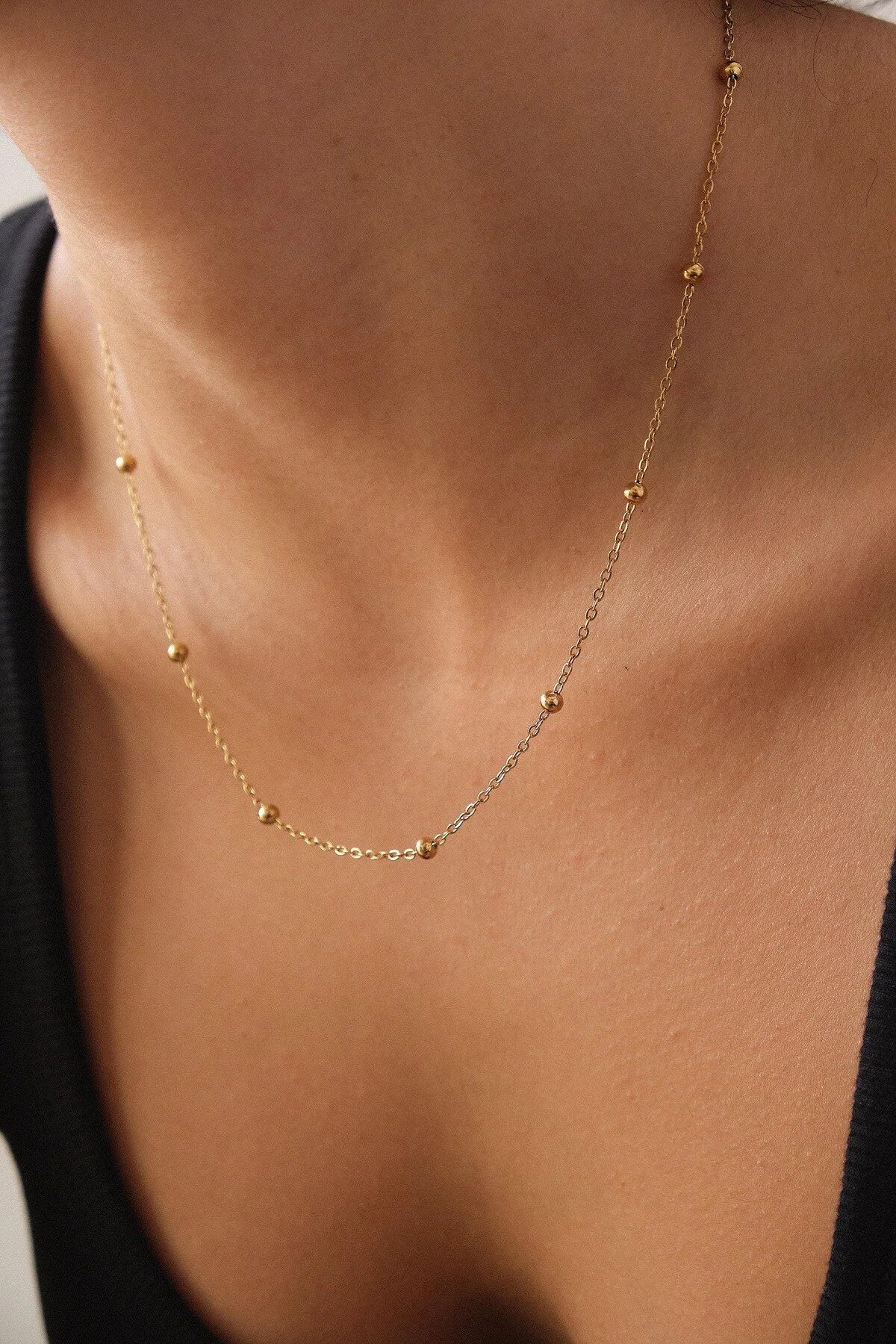 Çelik Toplu Ince Dorika Zincir Kolye Ince Forse Zincir 1mm Zarif Minimal