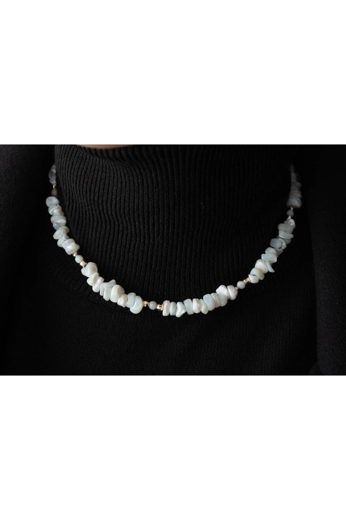 Akuamarin Doğal Kırık Taş Kolye 40cm El İşi Özel Yapım Akuamarin Taşı Chocker